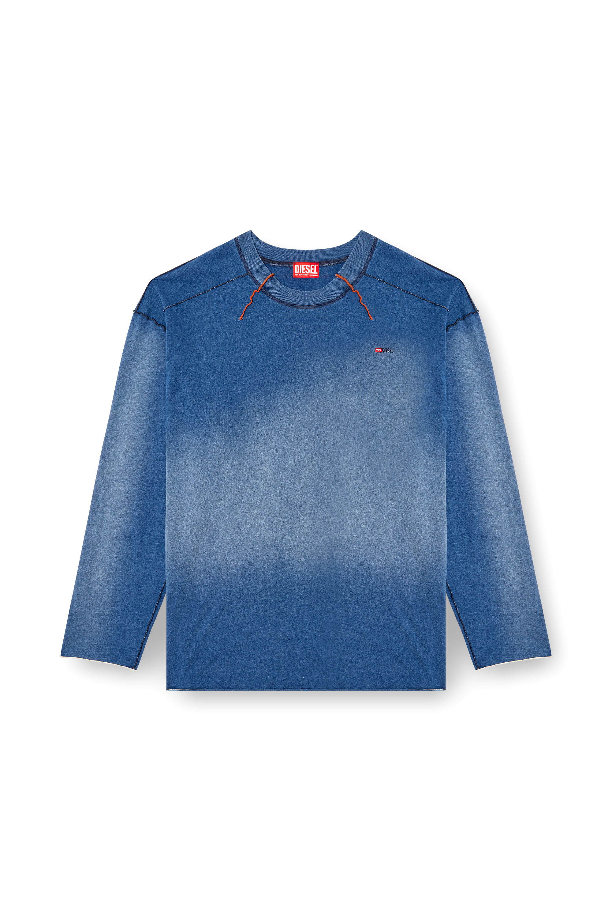 Diesel - T-CRAO-LS, Man's Faded long-sleeve T-shirt with micro logo in Blue - 4