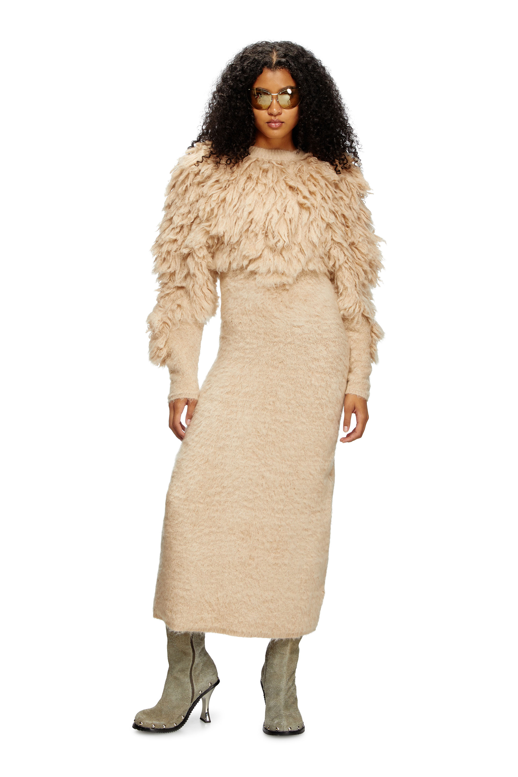 Diesel - M-PACE, Woman's Turtleneck dress in shaggy mohair in Light Brown - 2