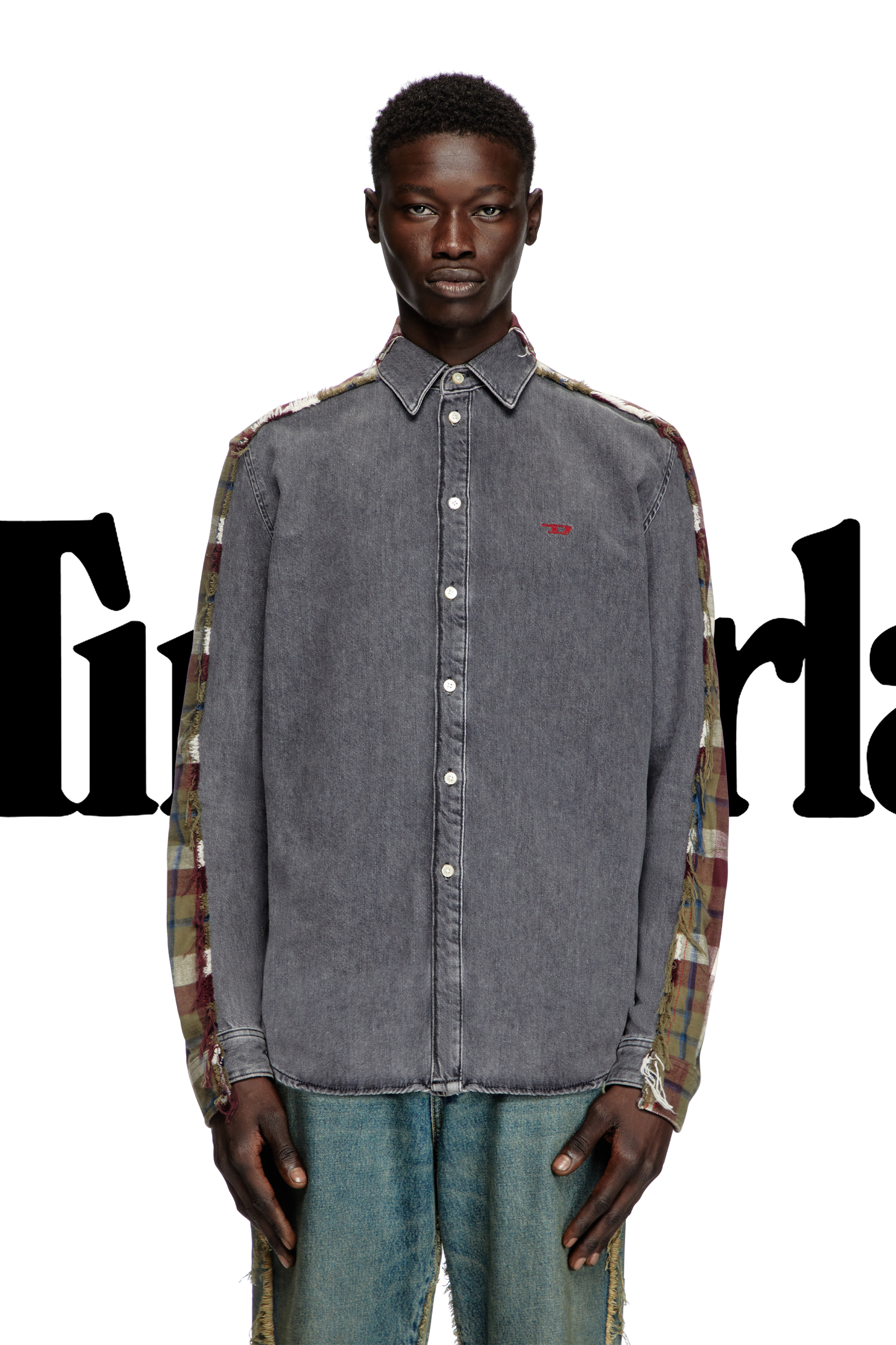 Diesel - Shirt Dieseloves 7A, Unisex's Denim and check shirt in Grey/Red - 1