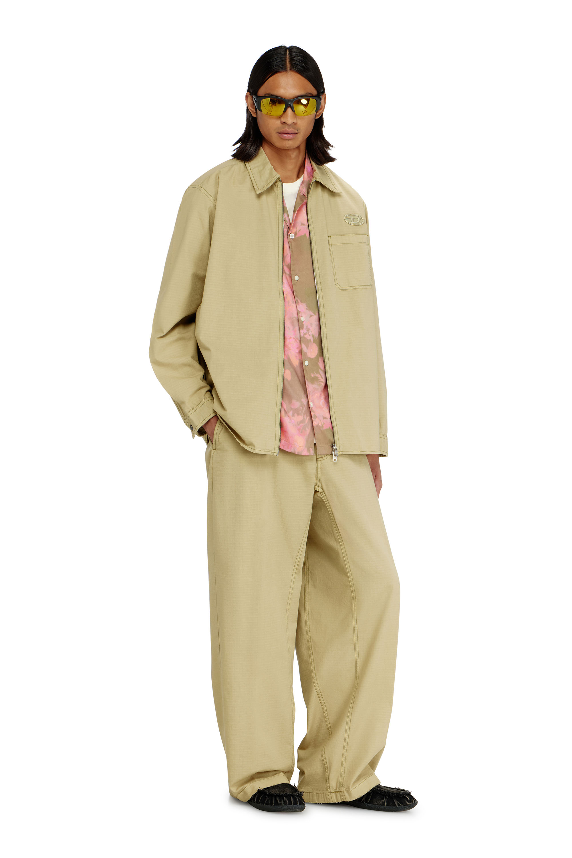 Diesel - P-BALL, Man's Cotton ripstop pants with side buckles in Beige - 1