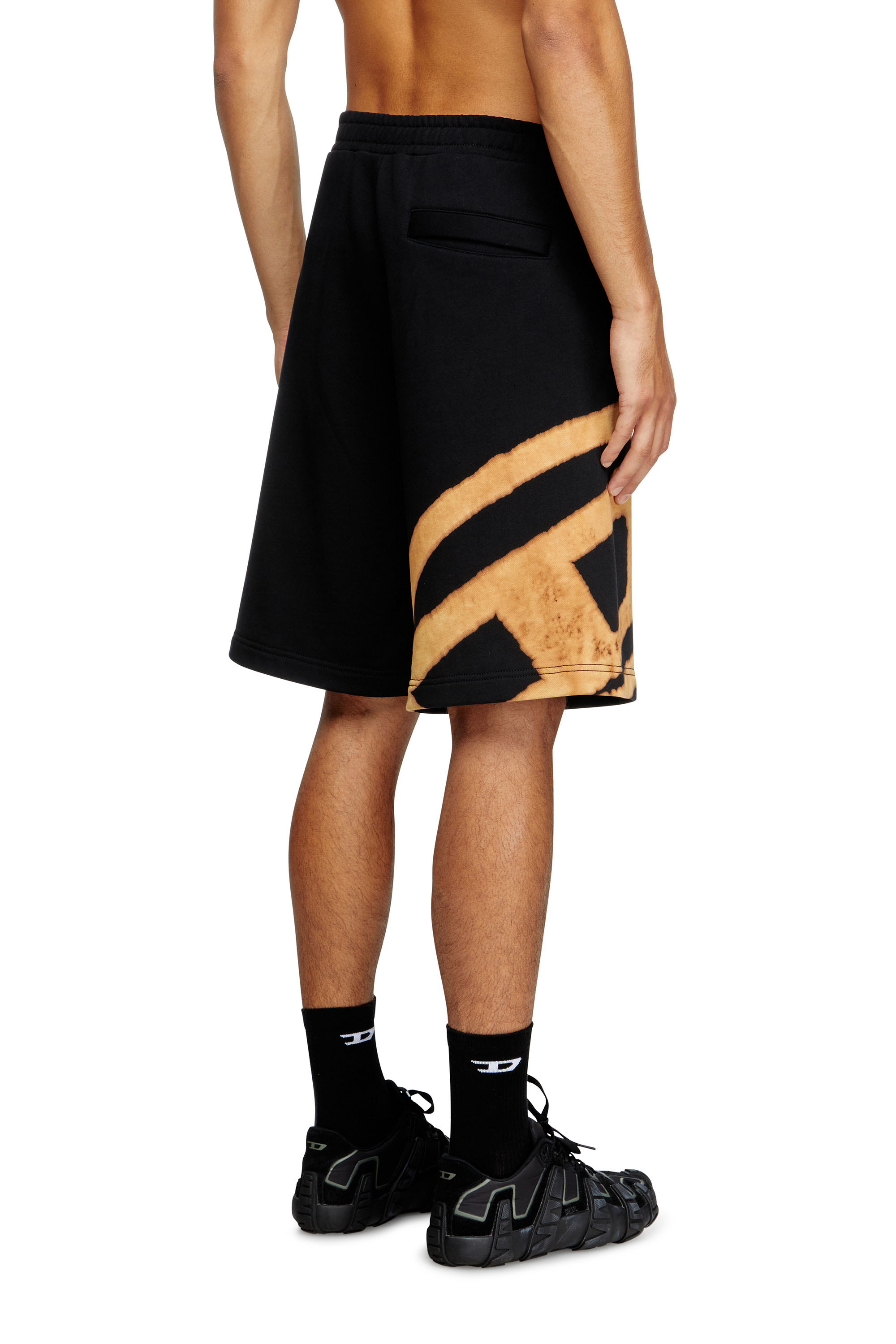 P-CROW-BLEACH, Black/Orange Diesel - P-CROW-BLEACH, Man's Sweat shorts with bleached logo in Black/Orange - 4