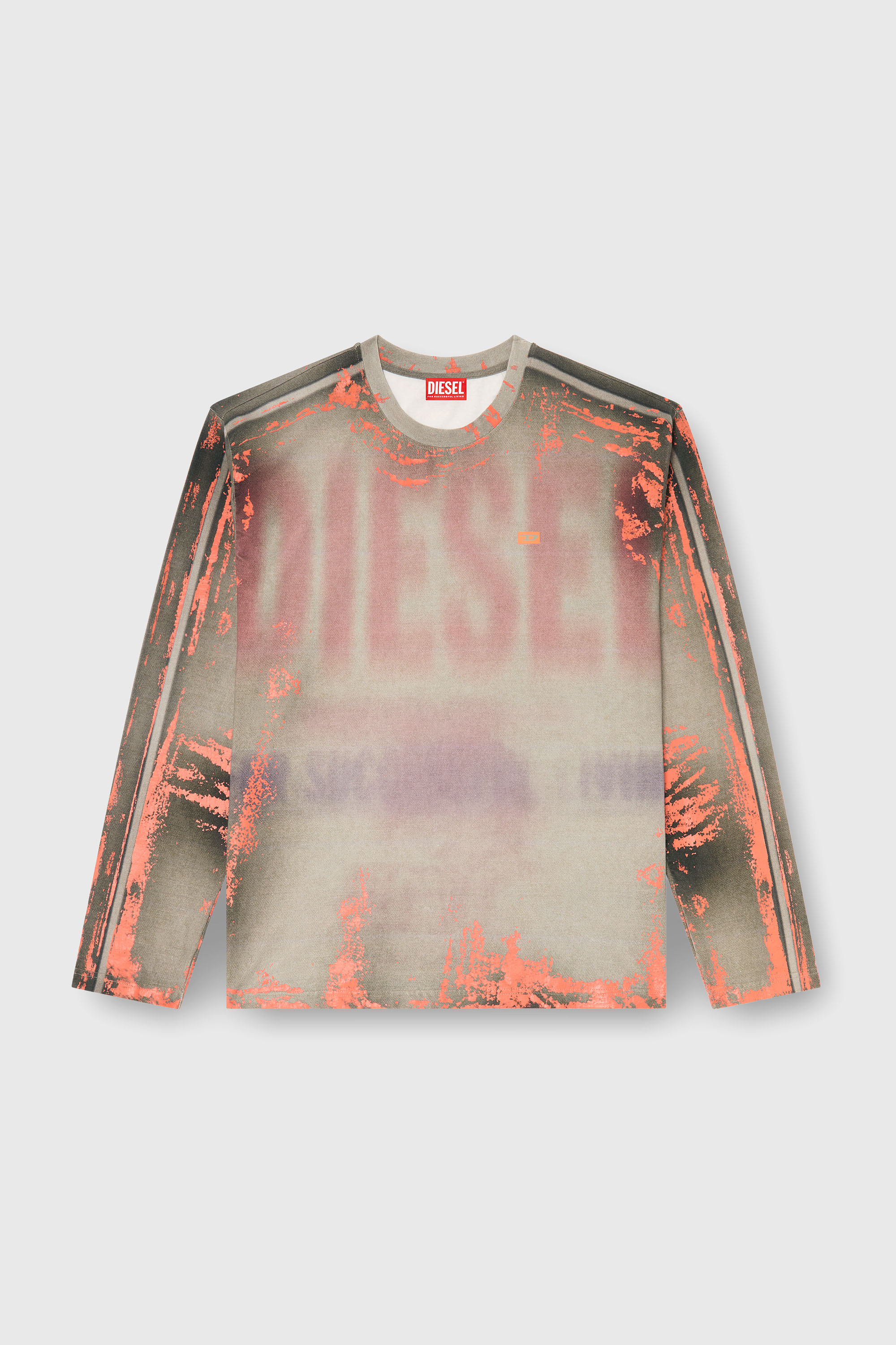 Diesel - T-FILMY, Man's Long-sleeve T-shirt in cracked jersey in Grey/Orange - 1