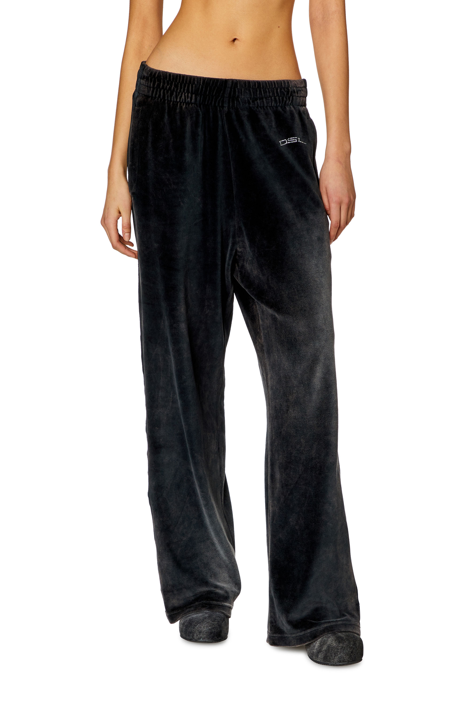 P-MARTYN, Black Diesel - P-MARTYN, Woman's Acid-wash chenille wide-leg sweatpants in Black - 3