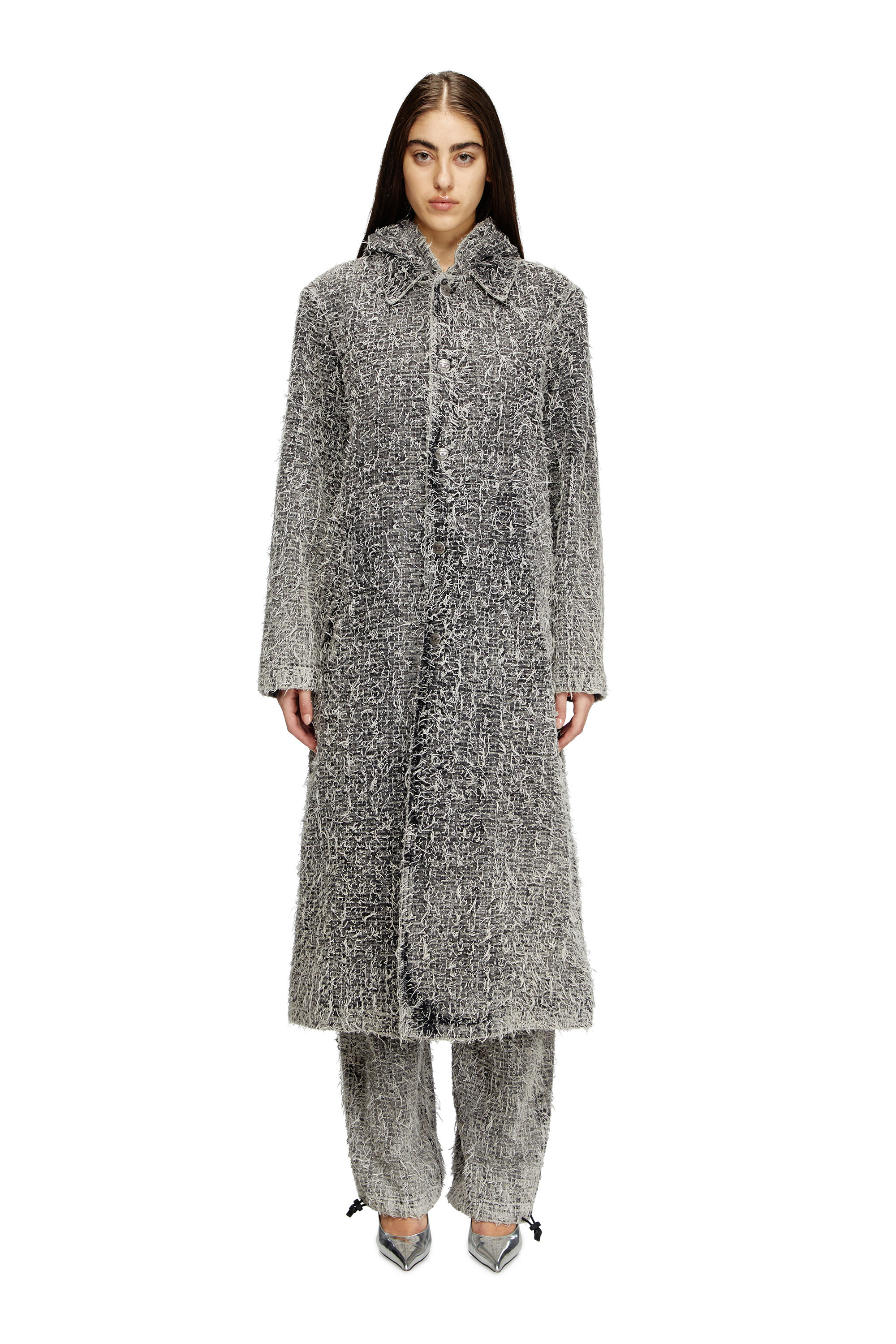 Diesel - D-JACK-S, Unisex's Hooded coat in bouclé denim in Light Grey - 3