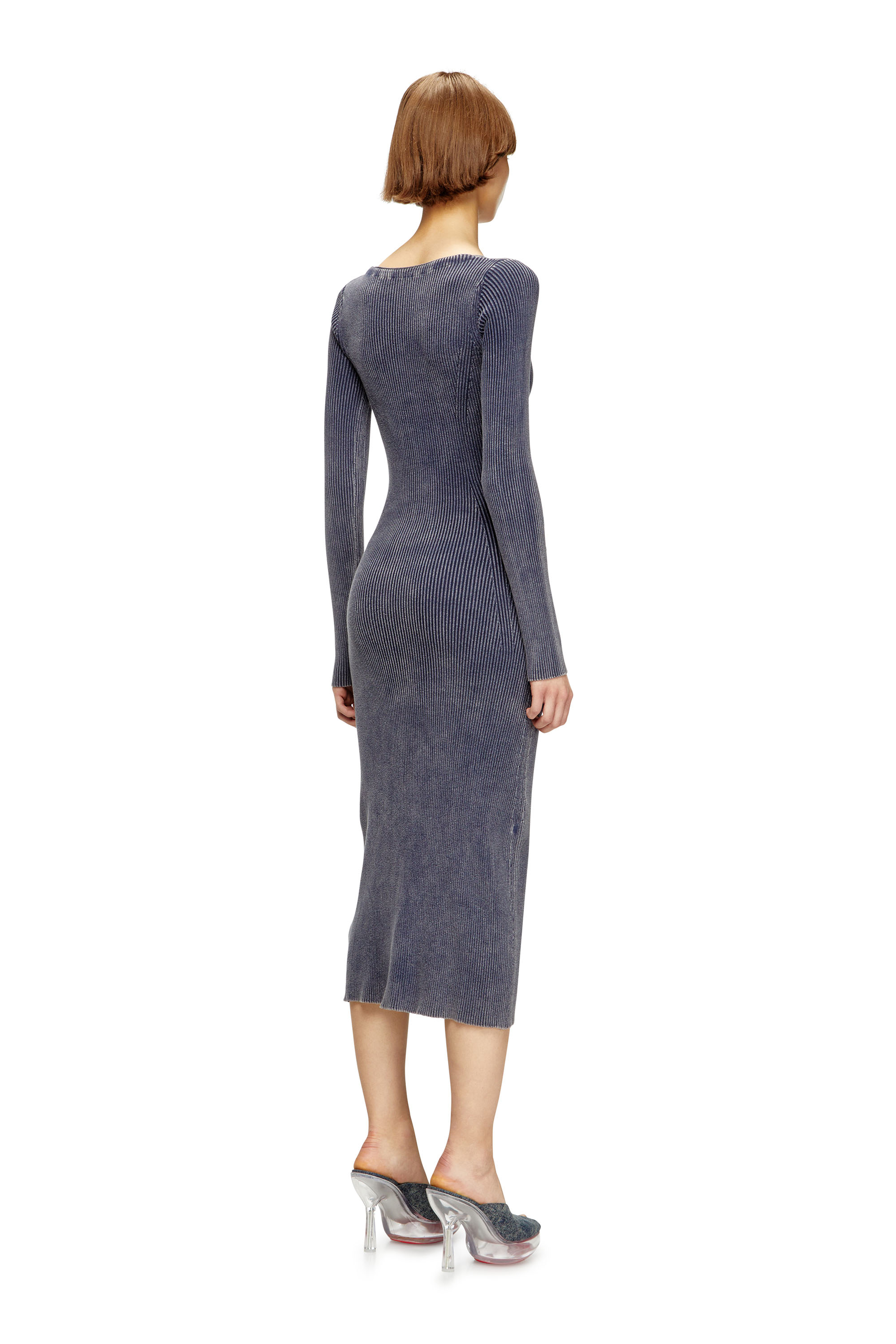 Diesel - M-MELTI-LS, Woman's Ribbed midi dress with denim treatment in null - 4