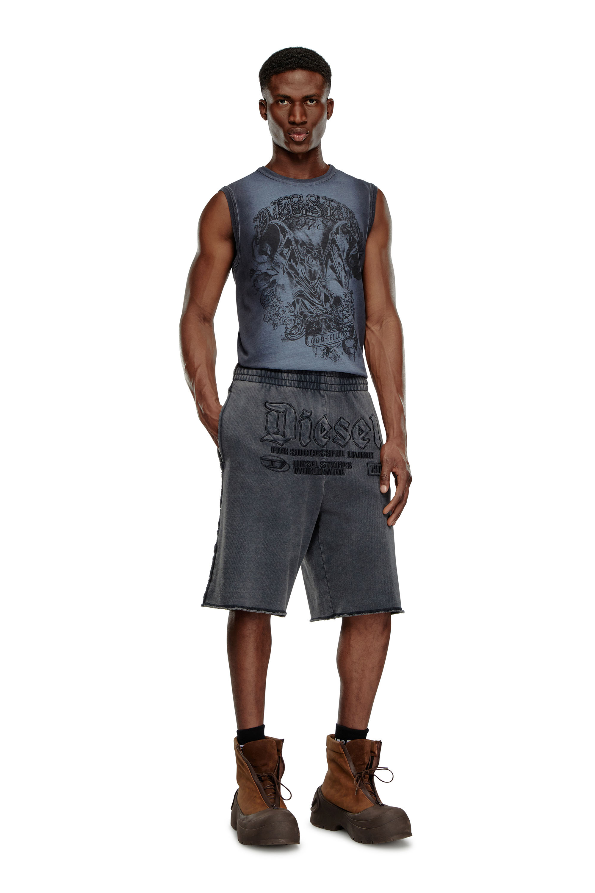 Diesel - P-RAWMARSHY, Man's Sweat shorts with Diesel embroidery in Black - 2