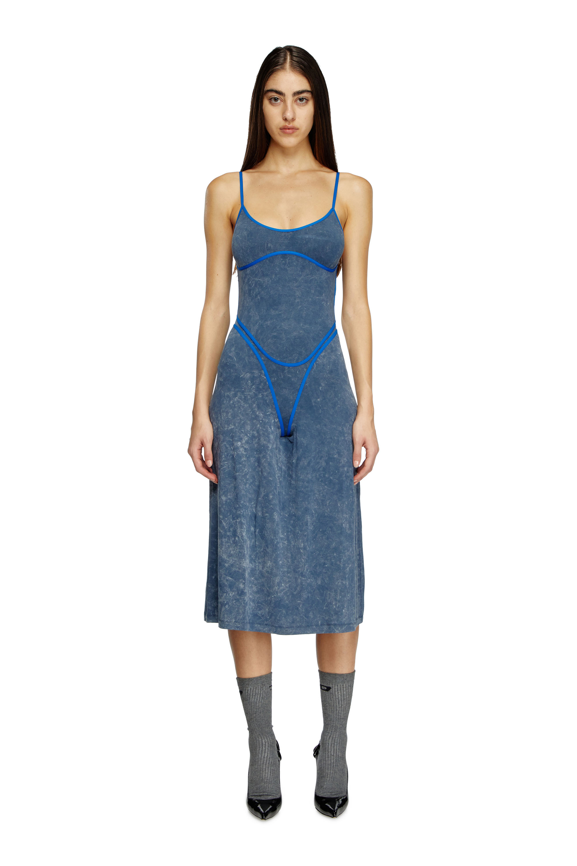 Diesel - D-WOW, Woman's Strappy dress with underwear detail in Blue - 2