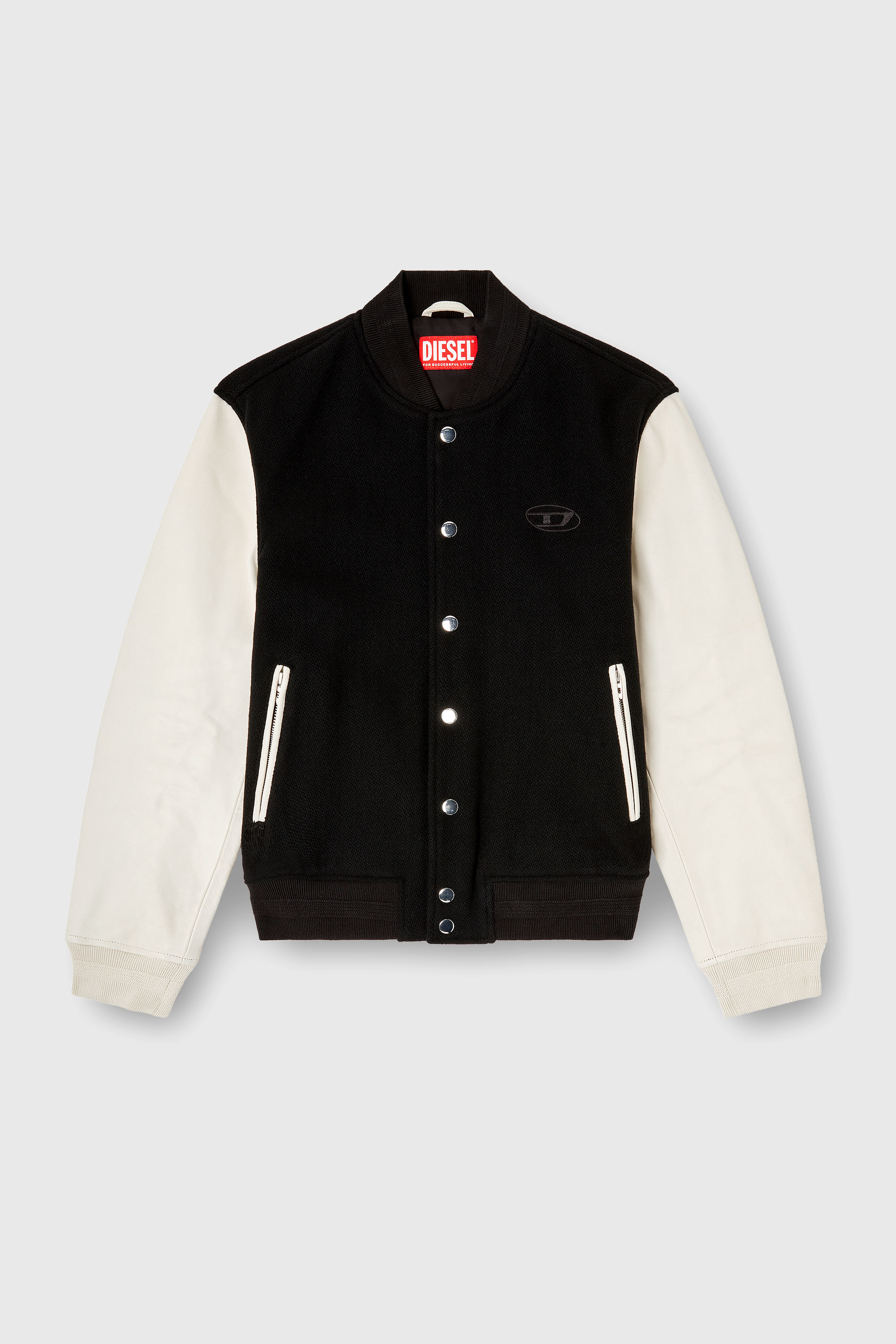 Diesel - L-ARRY-WRD, Man's Bomber jacket in wool blend and leather in Black/White - 2