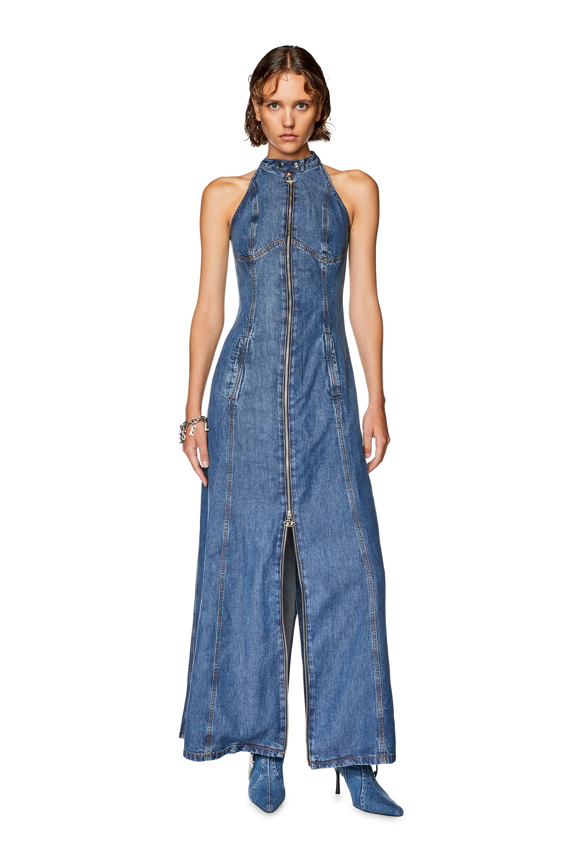 Diesel - DE-LULU-S, Woman's Long dress in light denim in Medium blue - 1