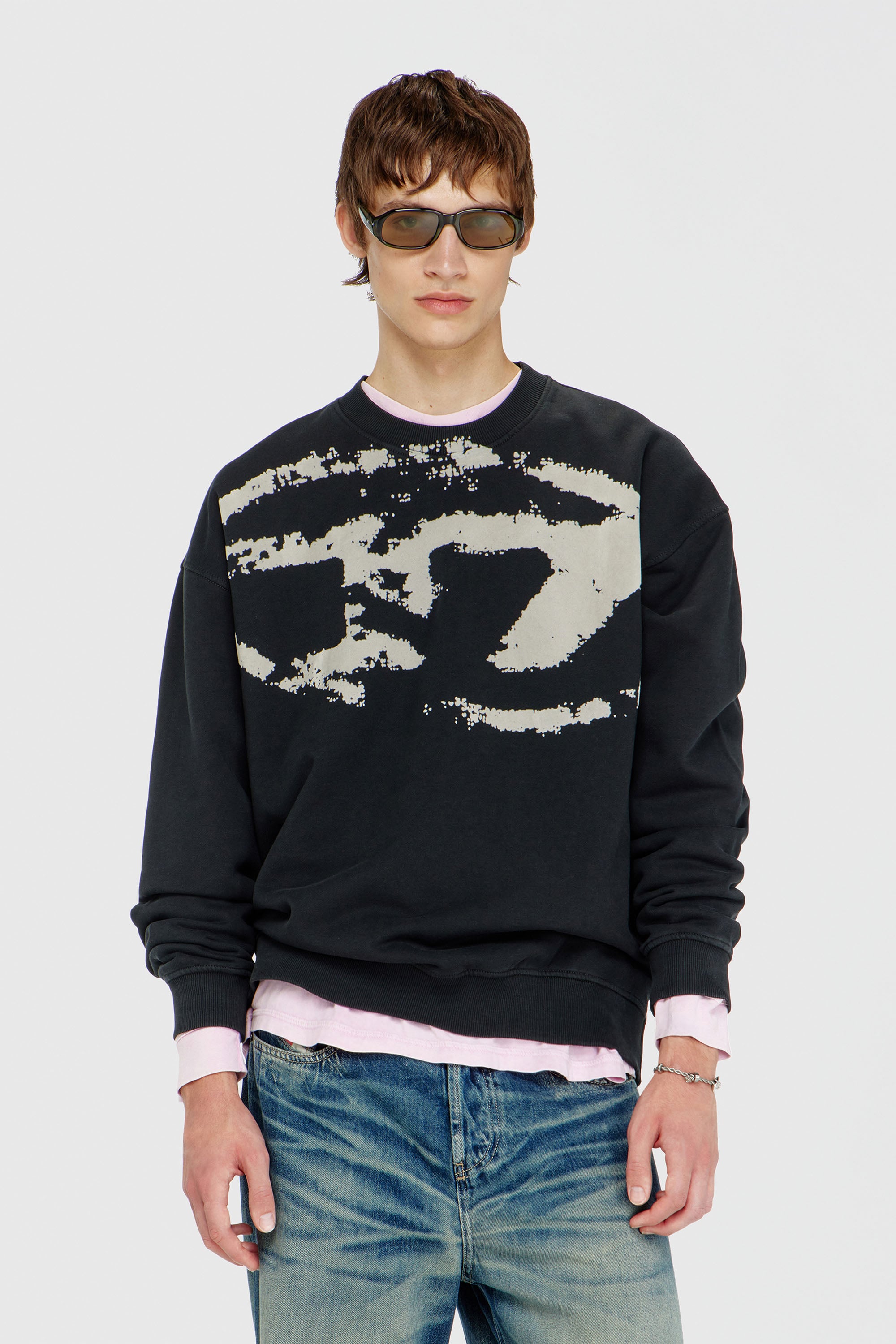 Diesel - S-BOXT-N5, Man's Cotton sweatshirt with flocked Oval D in Black - 3