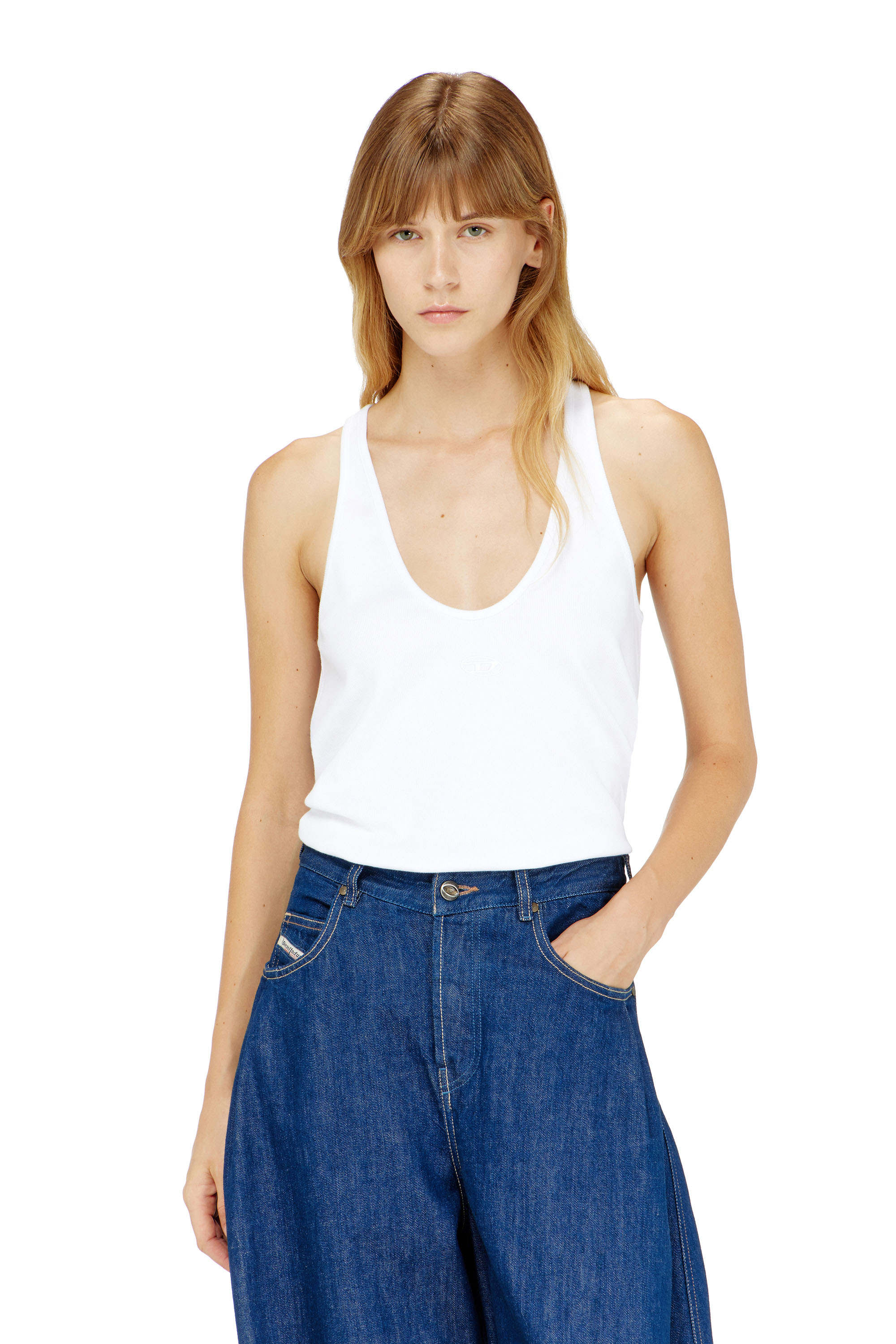 Diesel - T-IPSYA-LKDS, Woman's Ribbed tank top with Oval D in White - 3