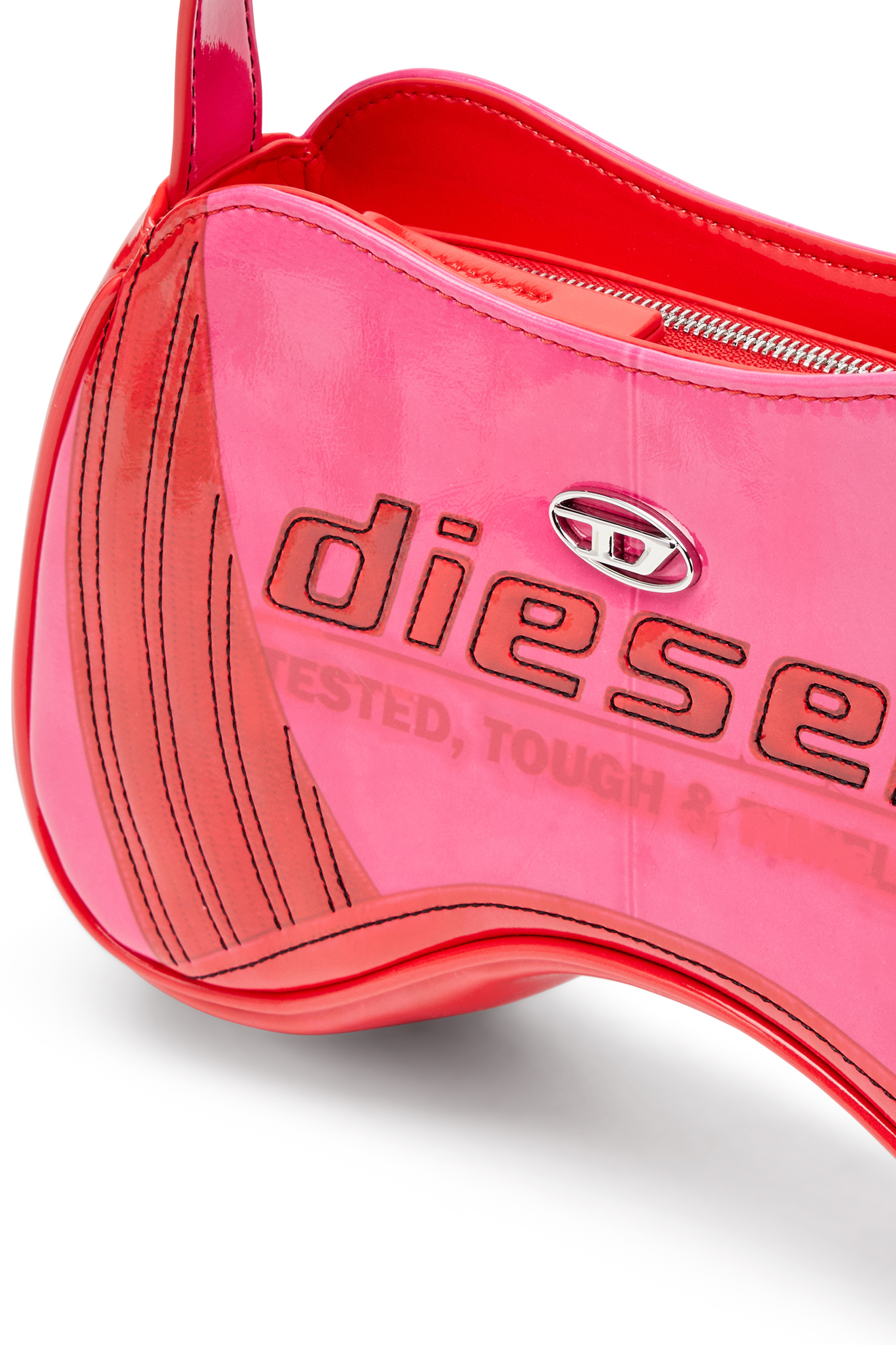 Diesel - PLAY SHOULDER, Woman's Play-Glossy shoulder bag with biker details in Pink - 6