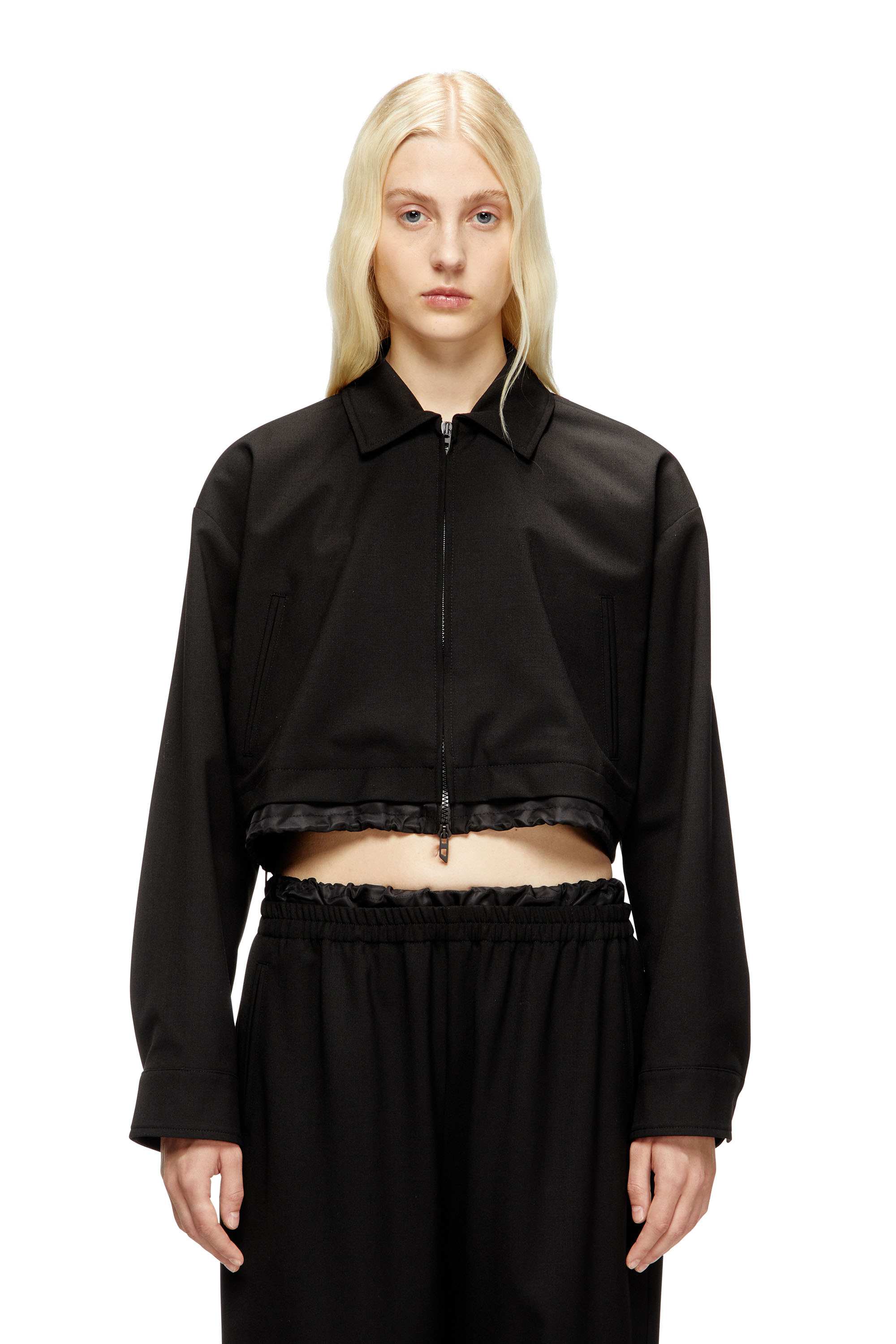 Diesel - J-TING-FEM-R2, Woman's Cropped jacket in tailoring fabric and nylon in Black - 3