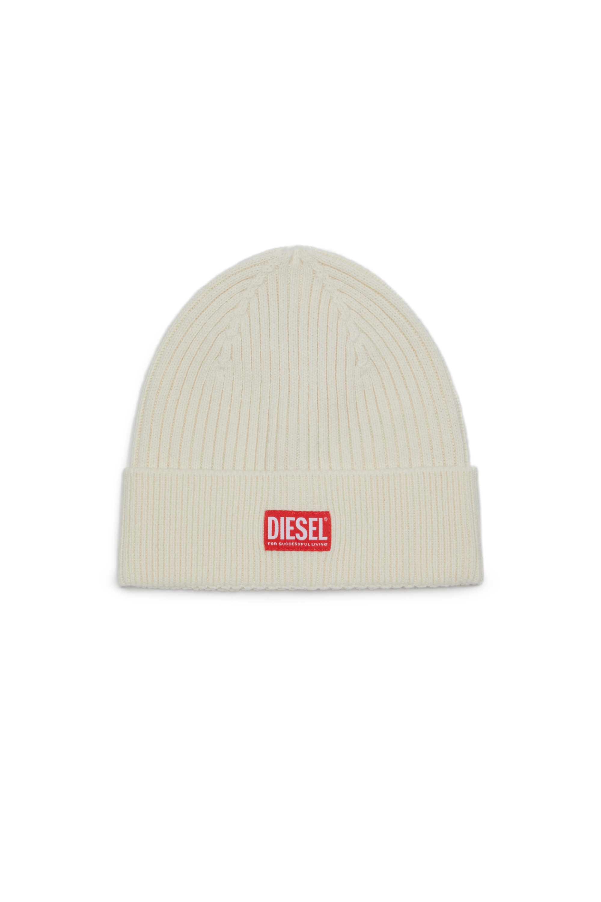 Diesel - K-CODER-H 2X2, Unisex's Ribbed beanie with logo patch in White - 1