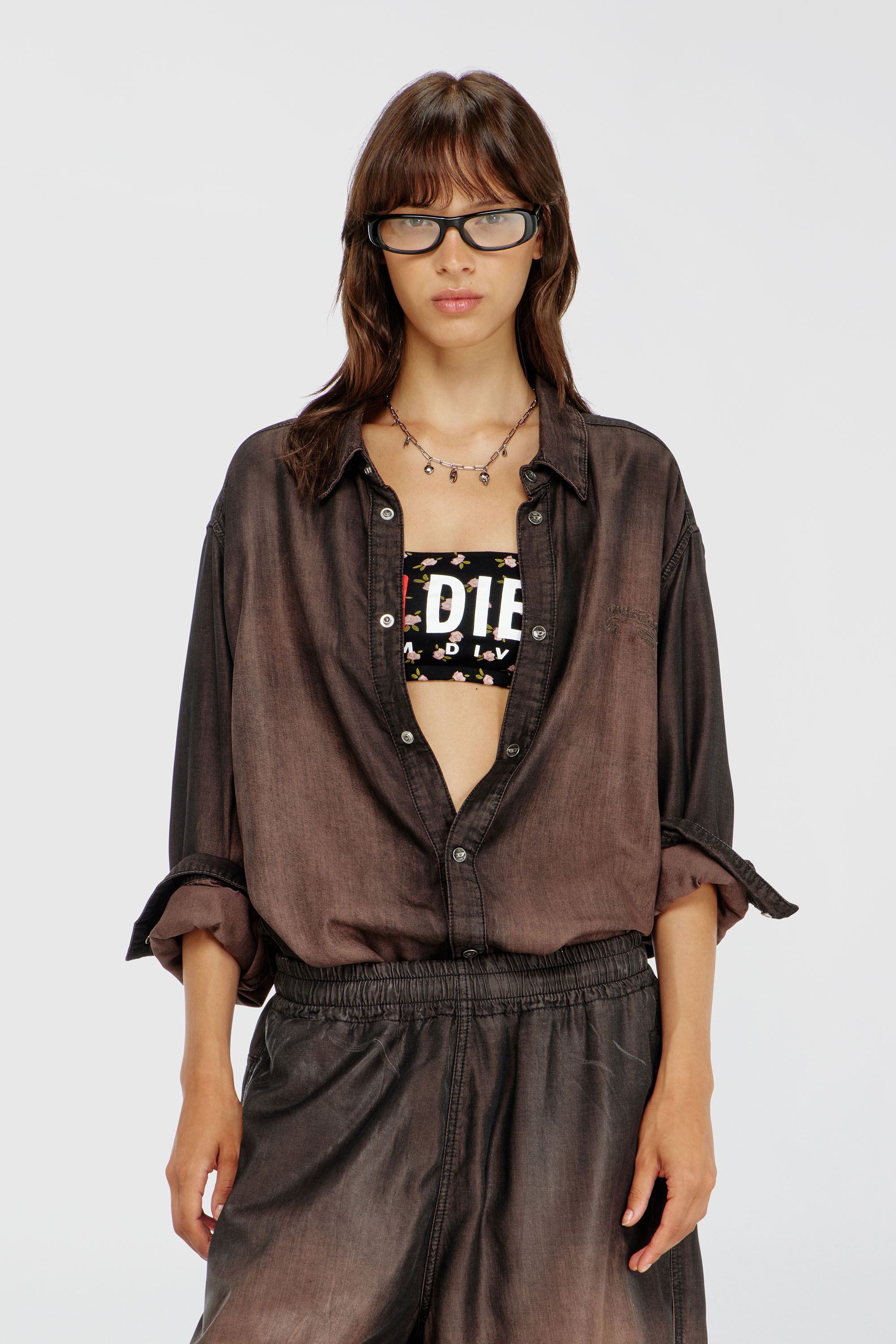 Diesel - MELANIE-C-D-CORE, Woman's Cotton bandeau bra with all-over floral print in Black - 5