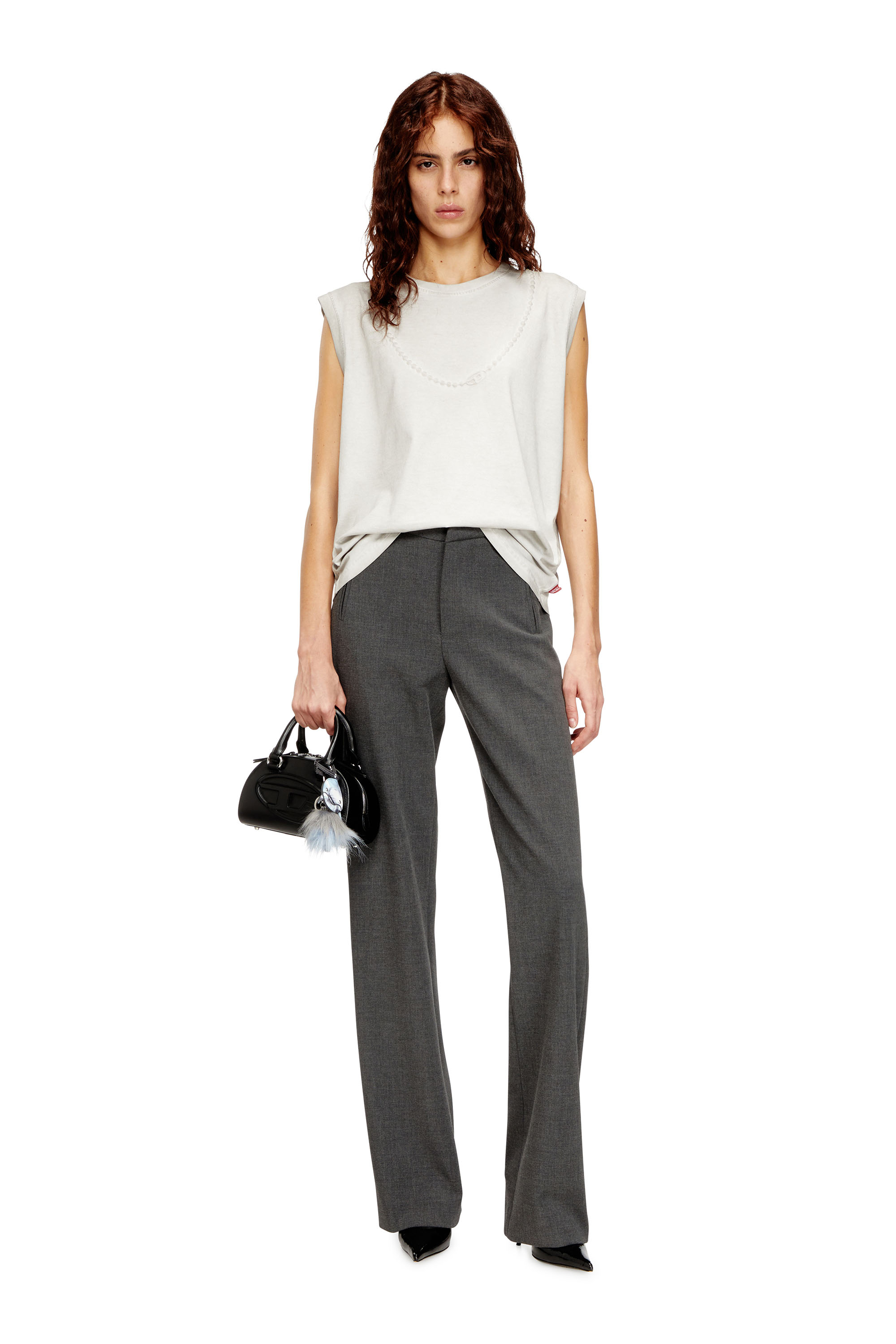 Diesel - T-EMBEJ, Woman's Sleeveless T-shirt with embossed chain in White - 2