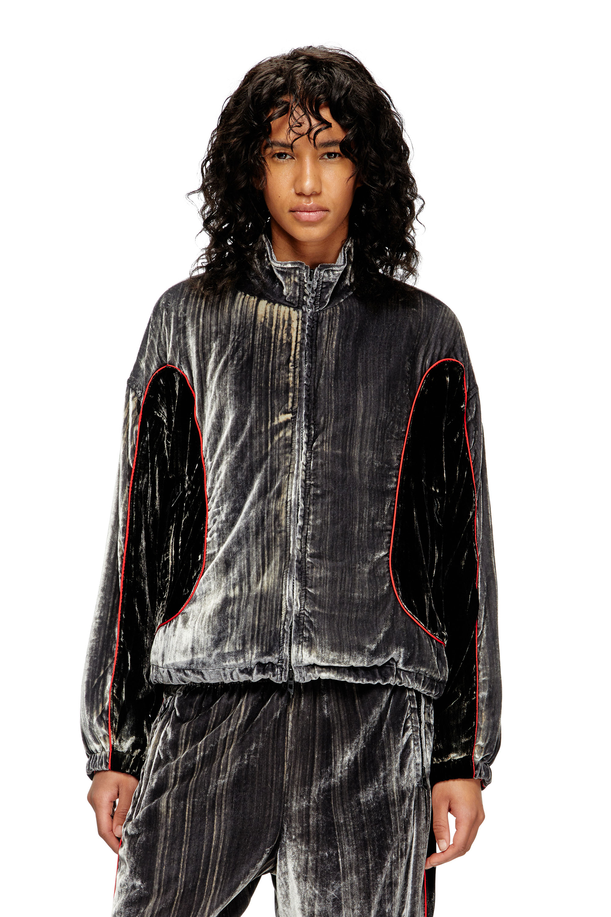 Diesel - G-RIFFIN, Woman's Track jacket in treated velvet in Dark grey - 3