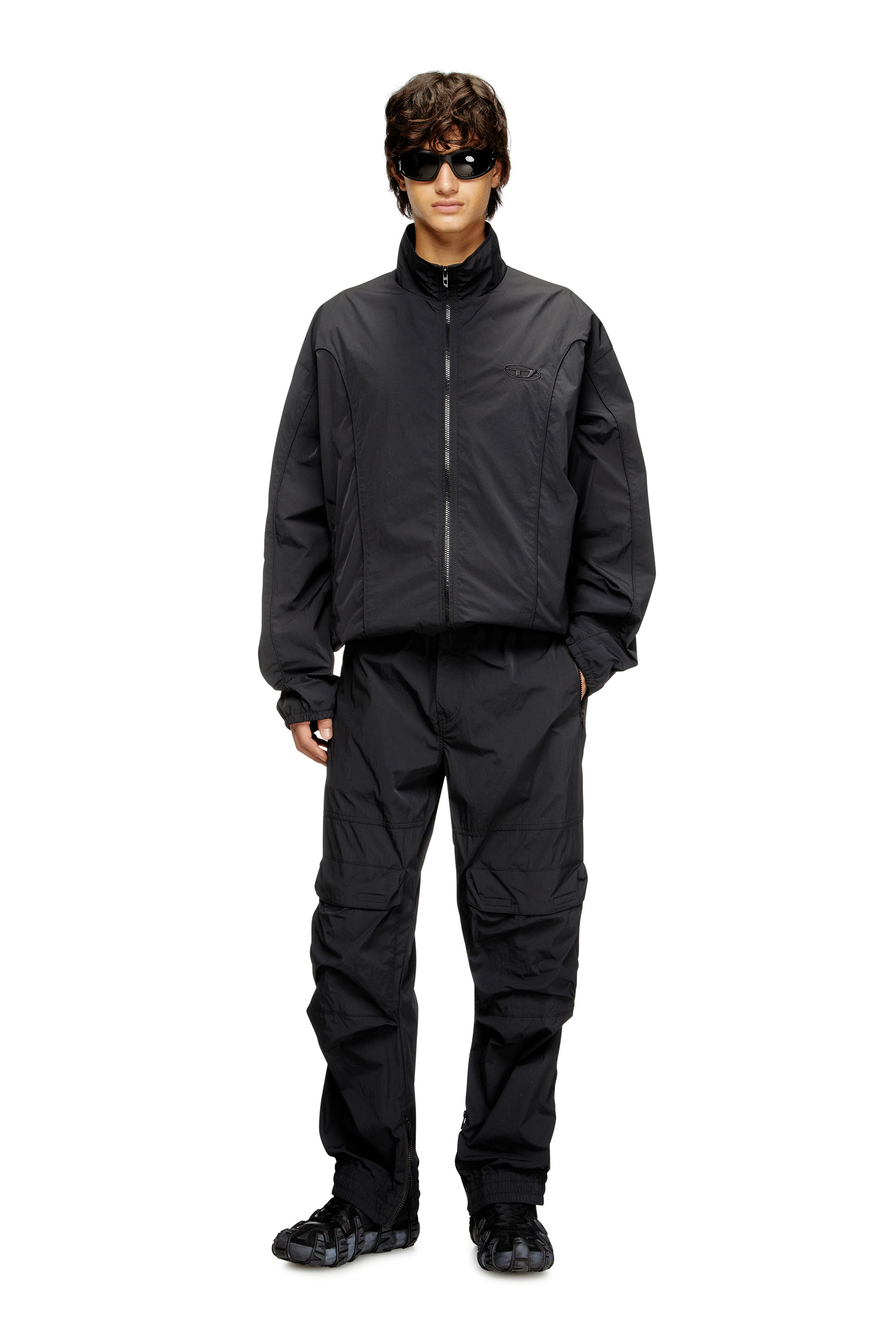 Diesel - J-FIVE-WRD-AKAD, Man's Crinkled-nylon jacket with piping in Black - 2