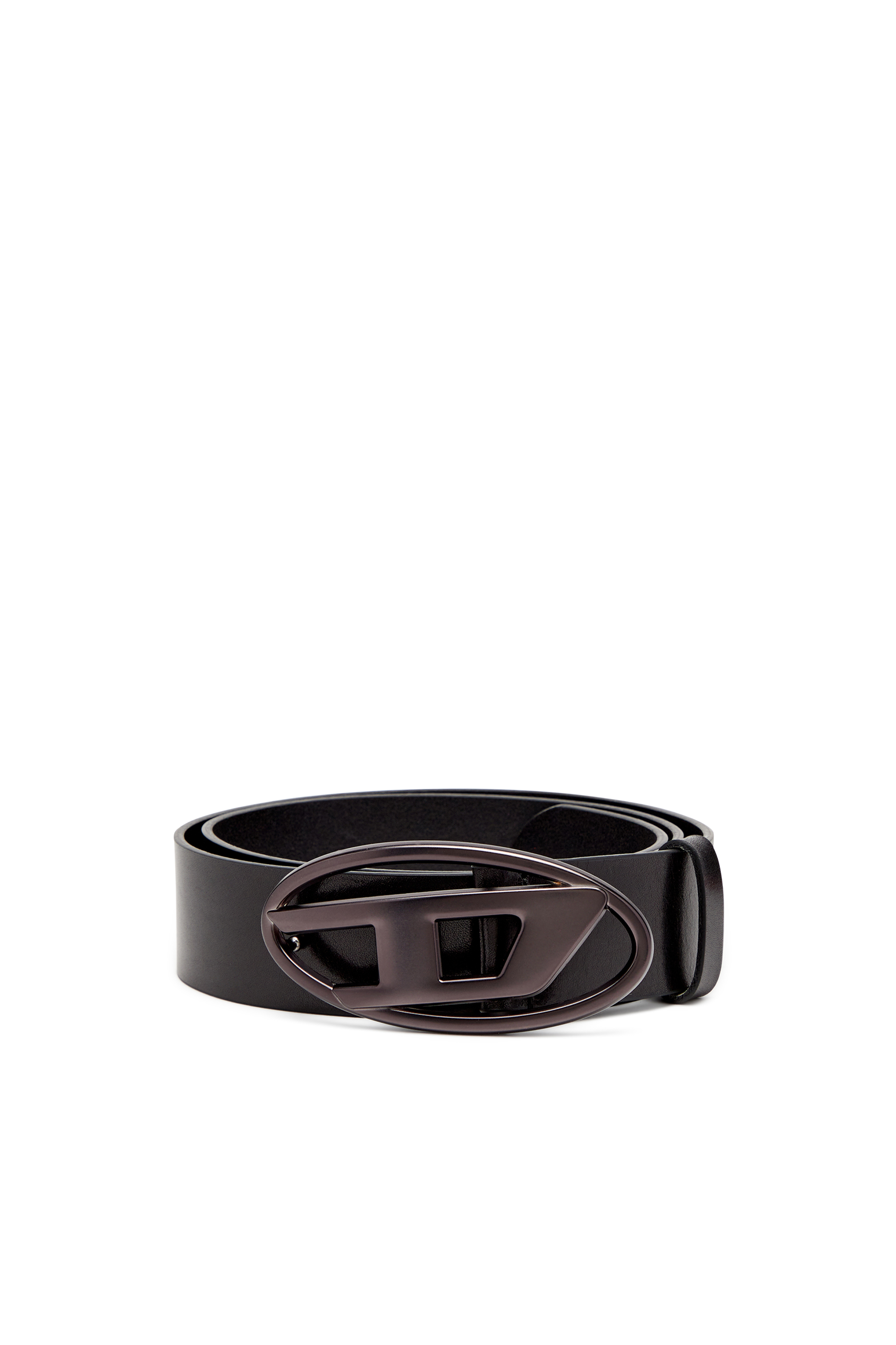 Diesel - B-1DR, Unisex's Leather belt with metallic Oval D buckle in Black - 1