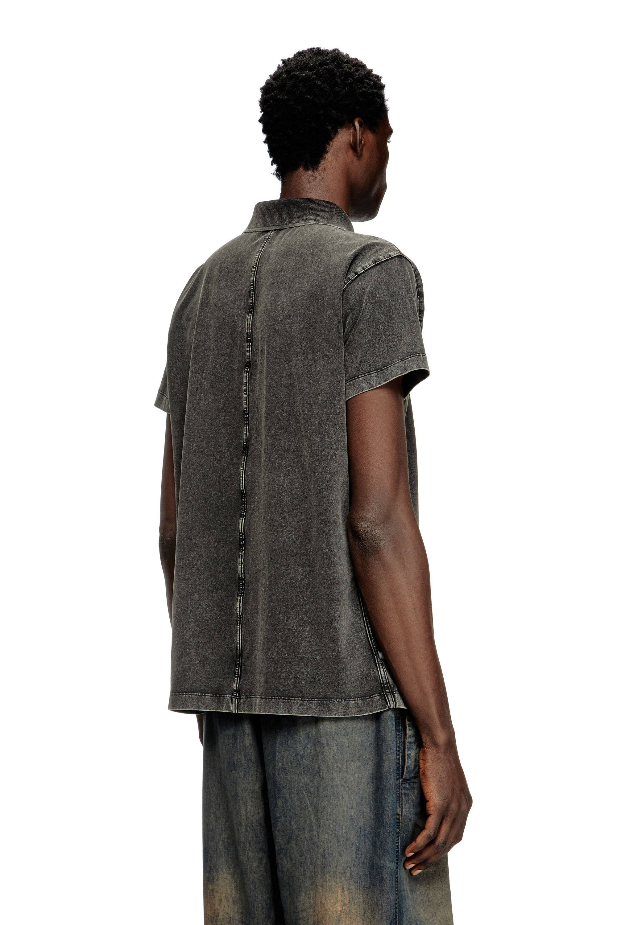 Diesel - T-NOMELY, Man's Polo shirt in denim-look jersey in Black - 4