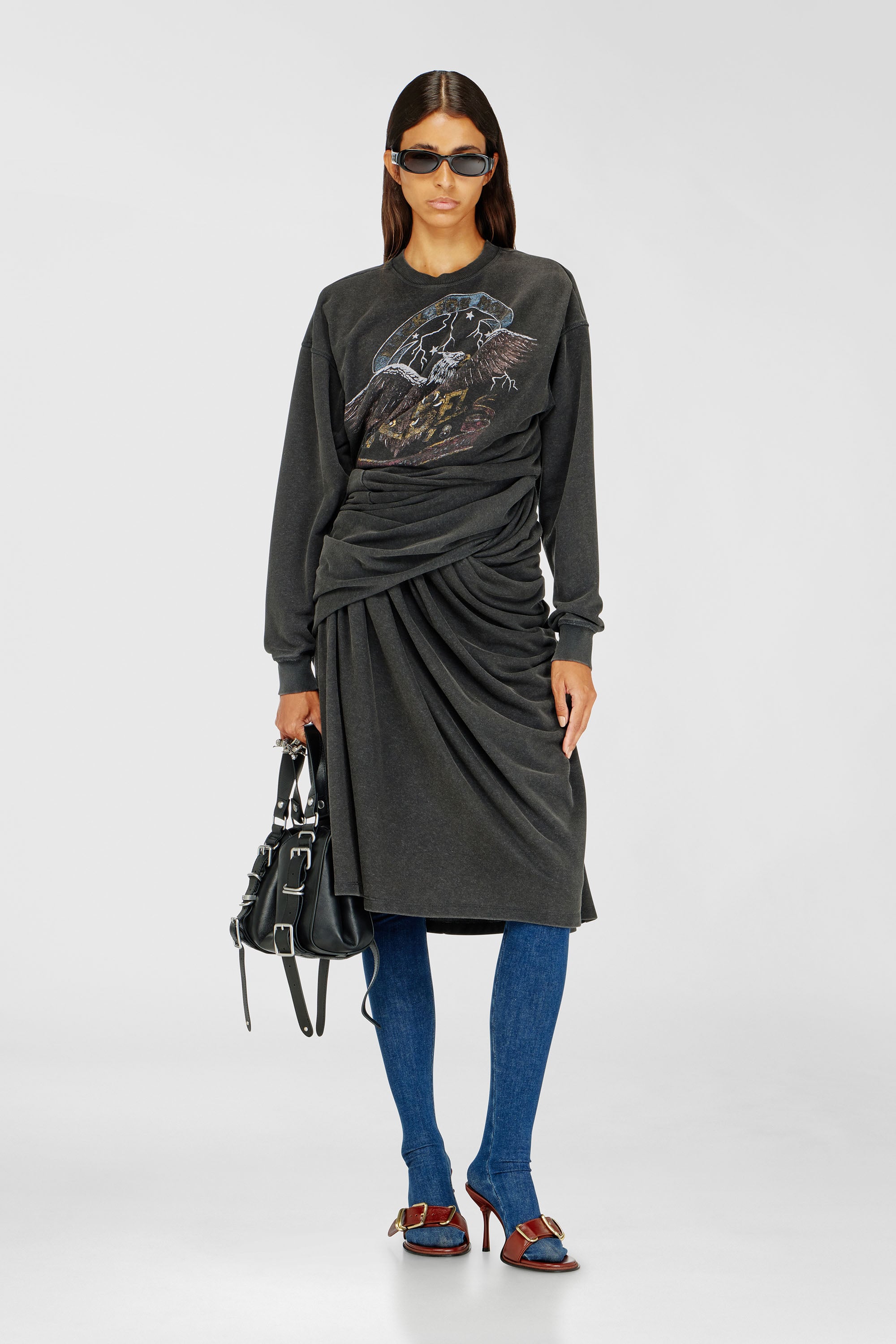 Diesel - D-NENCY, Woman's Sweatshirt dress with concert graphics in Black - 1