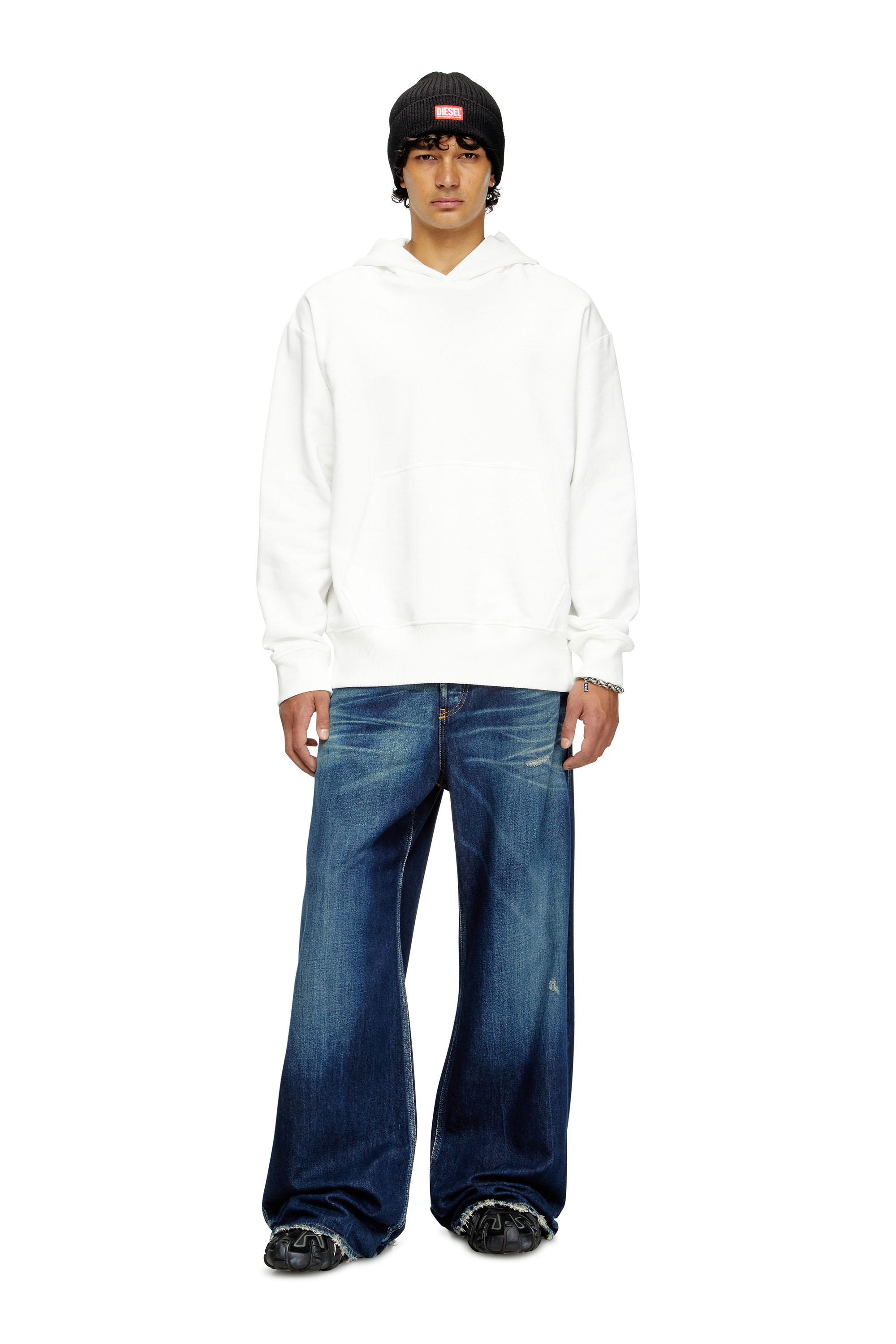 Diesel - S-MACS-HOOD-MEGOVAL-D, Man's Hoodie with logo embroidery in White - 1