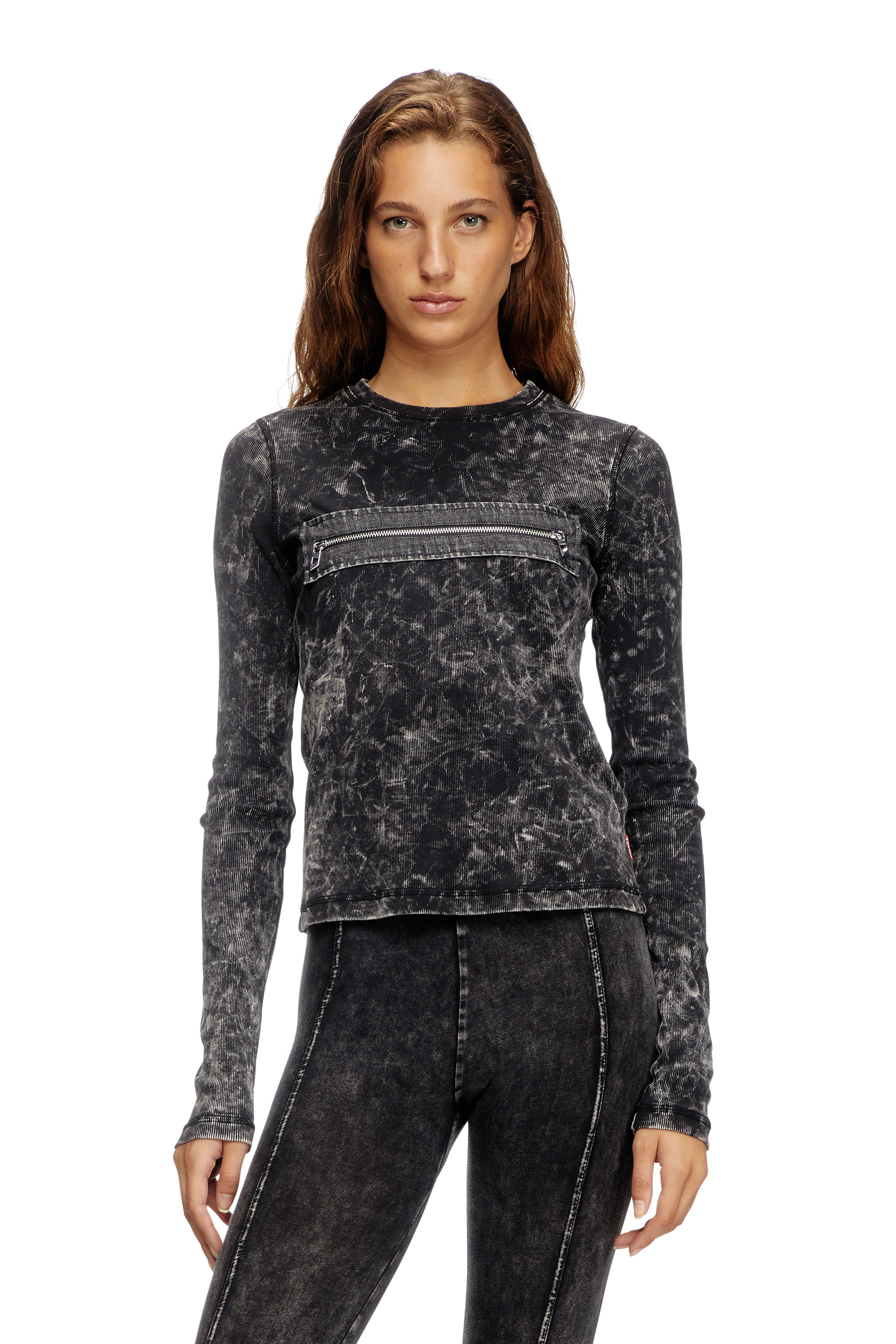 Diesel - T-ERCOLE, Woman's Marbled top with zipped cut-out in Black - 1