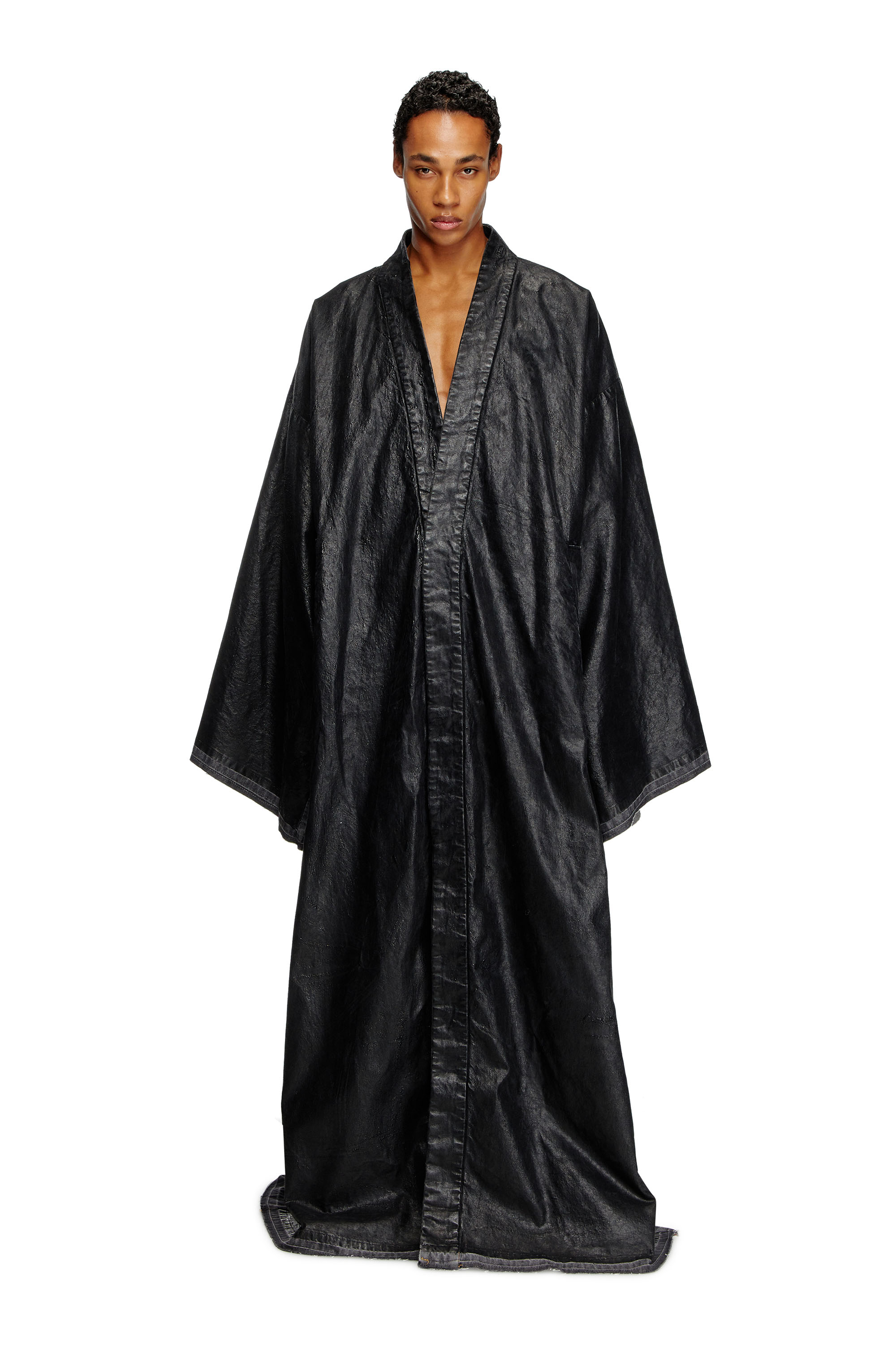 Diesel - D-D-KIM, Unisex's Denim kimono coat with coated front in Black - 1