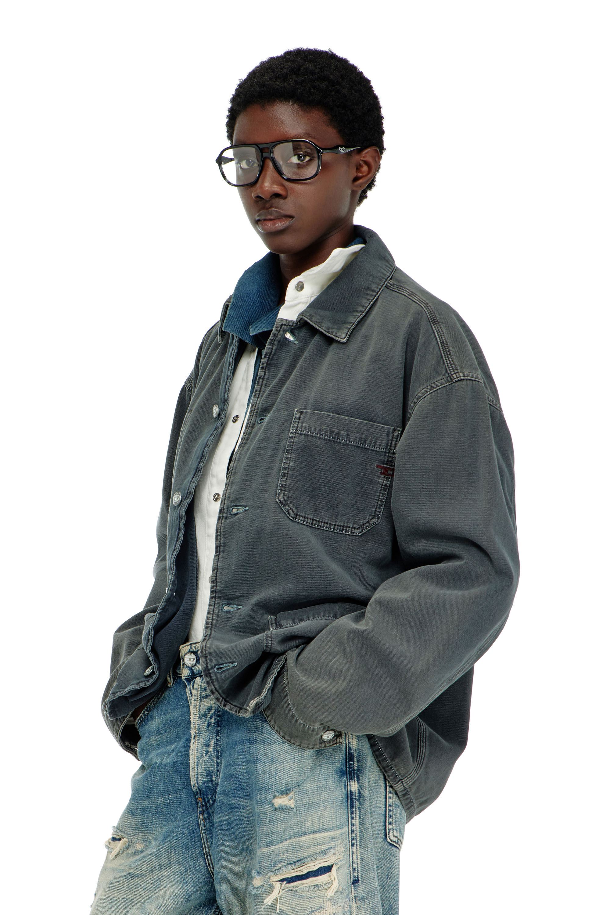 Diesel - D-STACK-U, Unisex's Utility-style jacket in coloured denim in Grey - 1