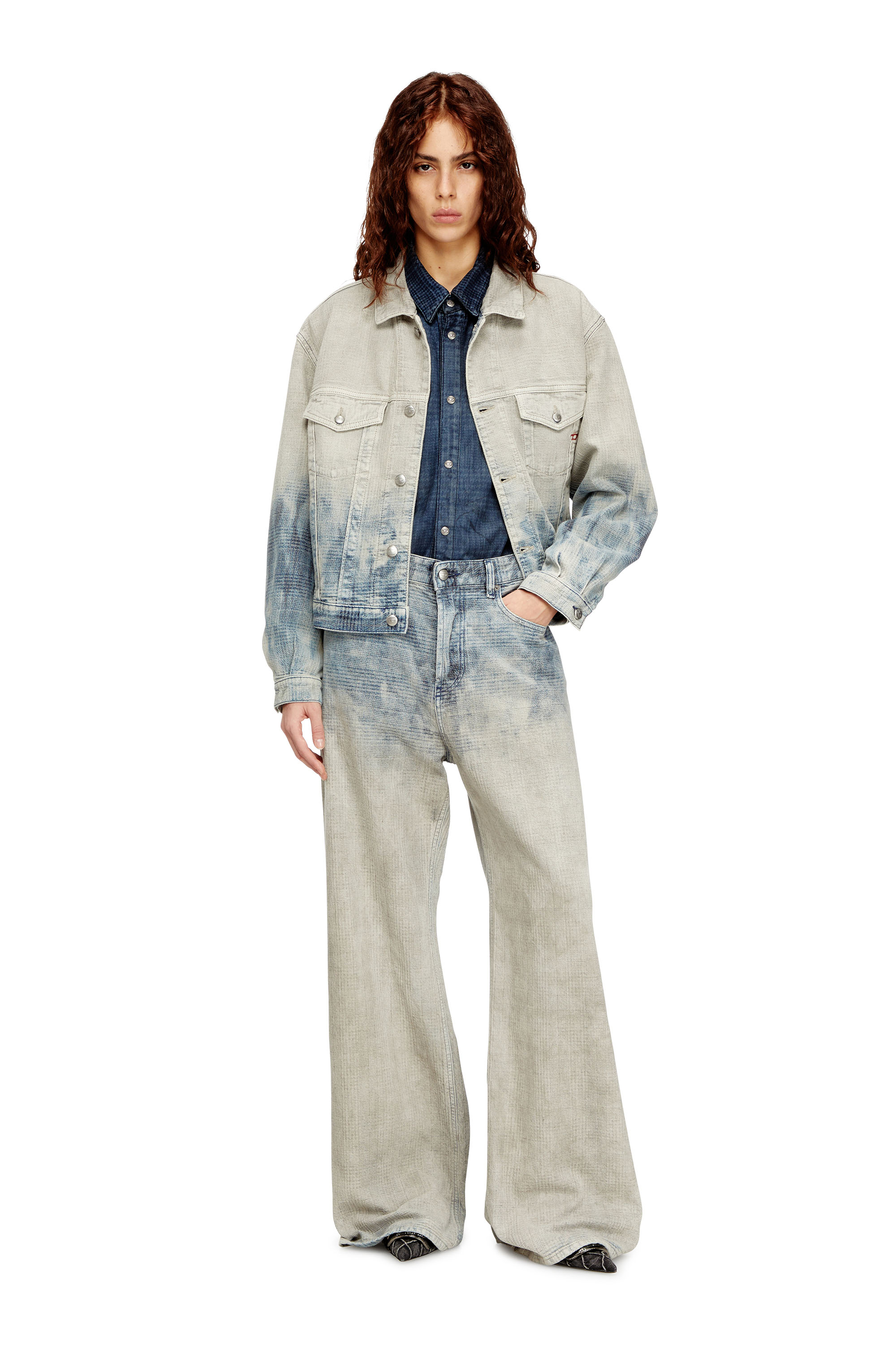 Diesel - D-RANGER, Unisex's Trucker jacket in Prince of Wales jacquard denim in Grey/Blue - 7