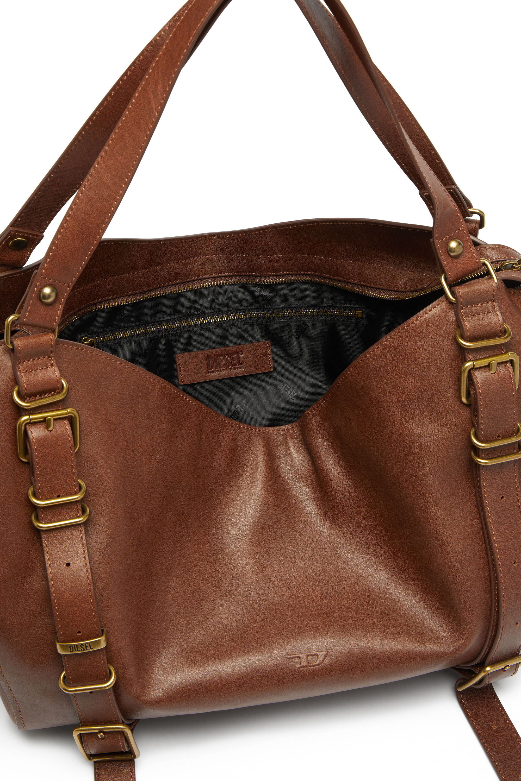 Diesel - D-ONE TOPHANDLE L, Unisex's D-One-Large top-handle bag in treated leather in Brown - 3