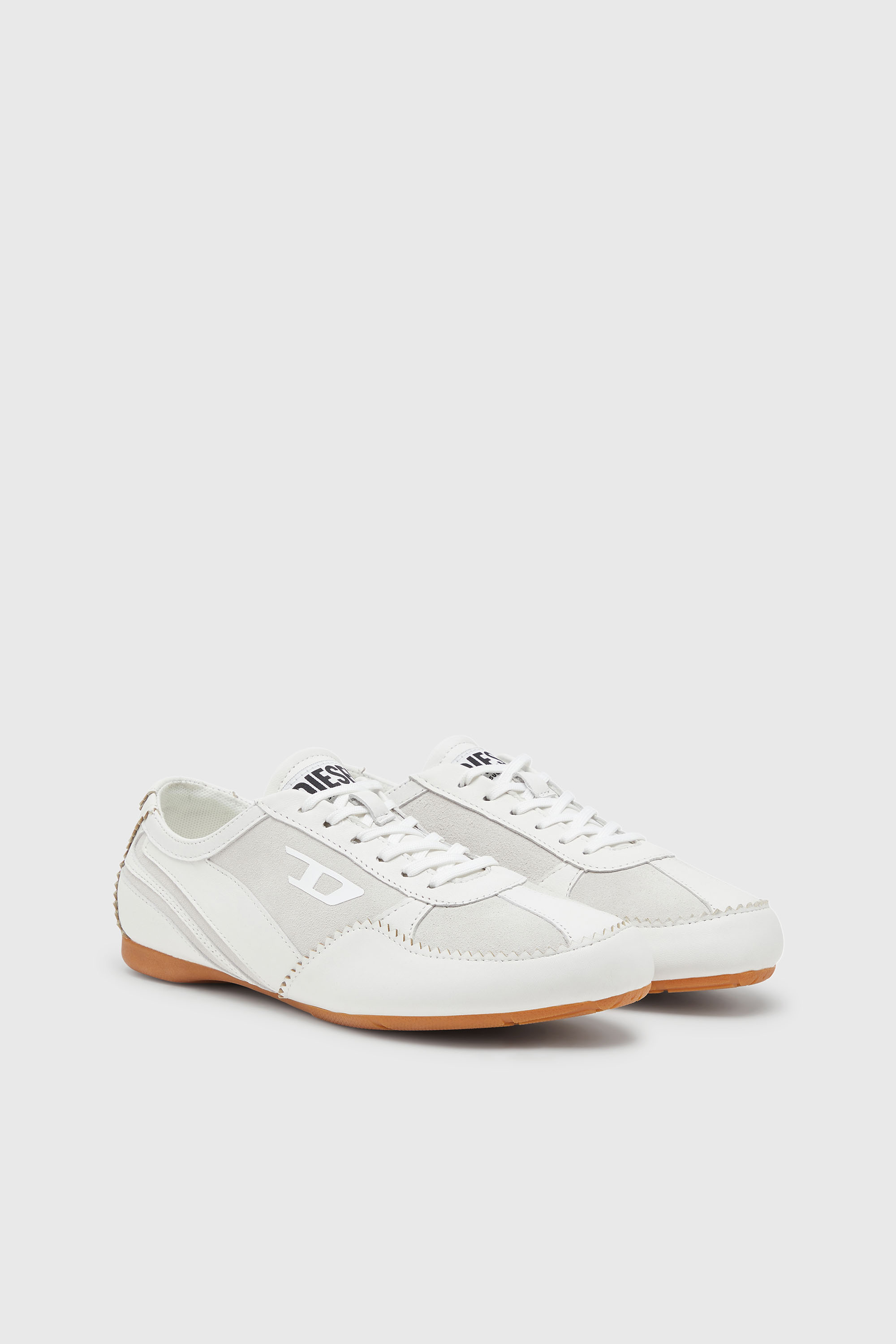 Diesel - D-MILE LOW W, Woman's D-Mile-Flat sneakers in leather and suede in White - 2