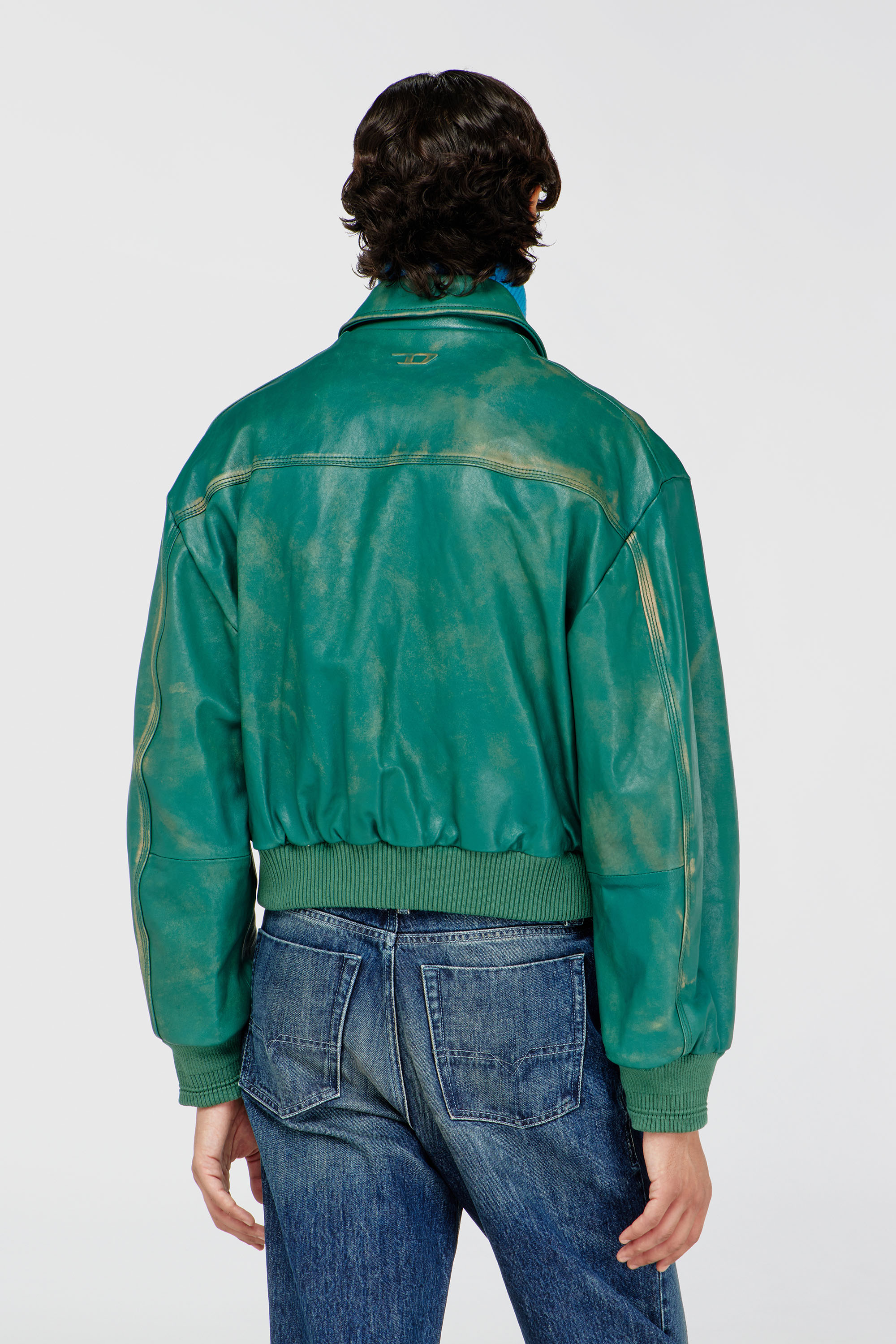 Diesel - L-UMAN, Man's Aviator jacket in treated leather in Dark Green - 4
