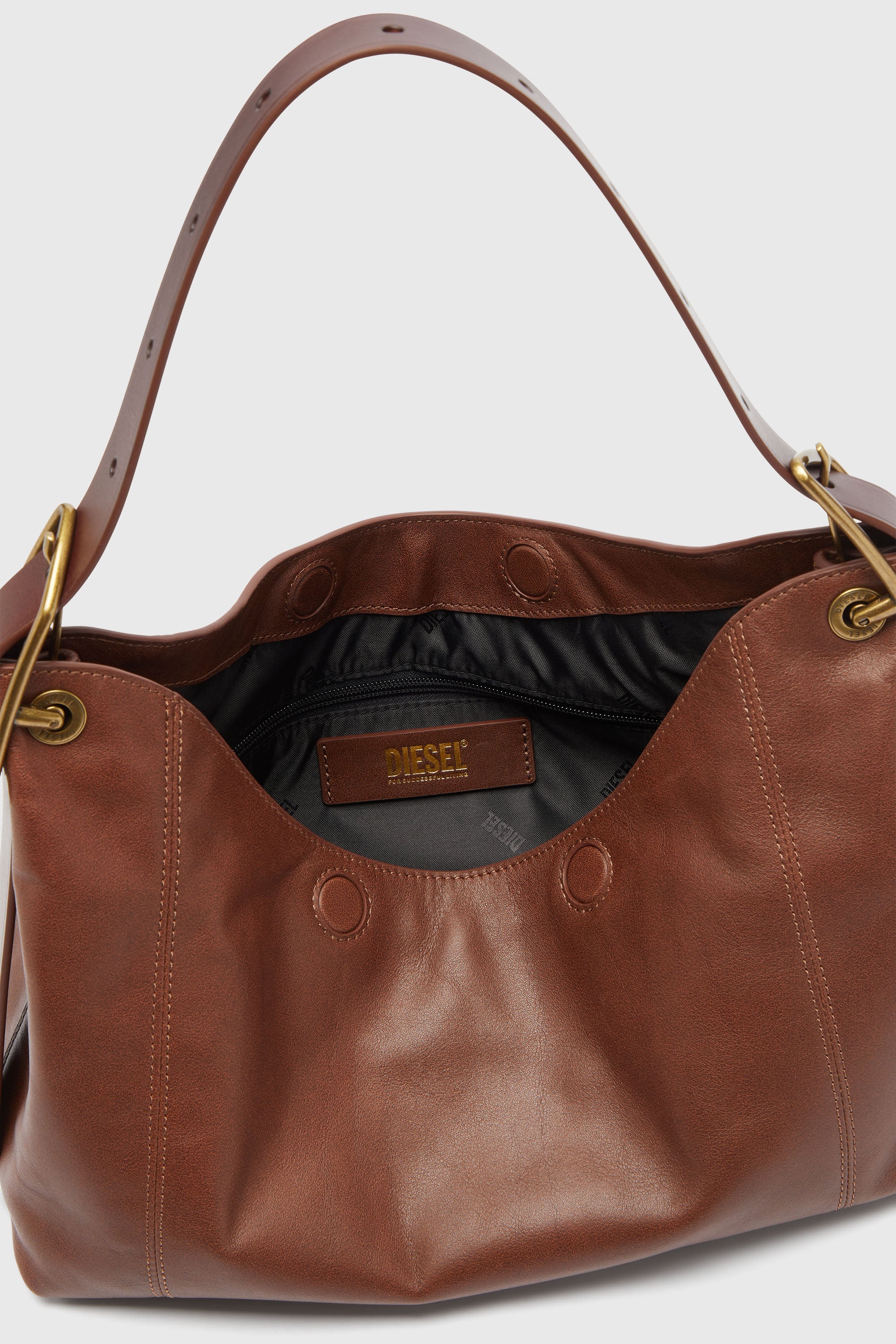 Diesel - D-LINE HOBO S, Woman's D-Line-Shoulder bag in leather in Dark Brown - 2