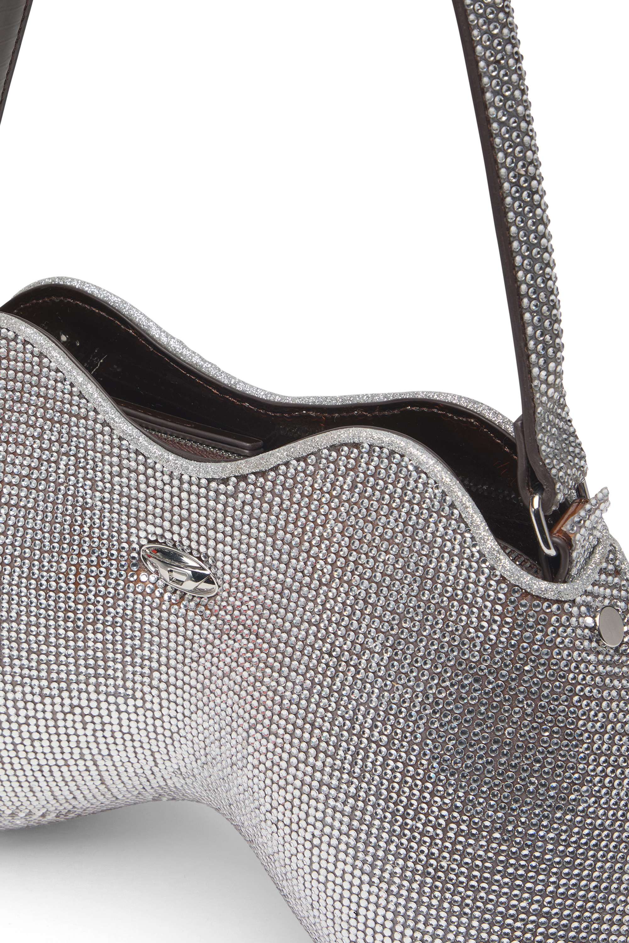 Diesel - DOUBLE-D SHOULDER, Woman's Double-D-Shoulder bag with all-over crystals in Silver - 3