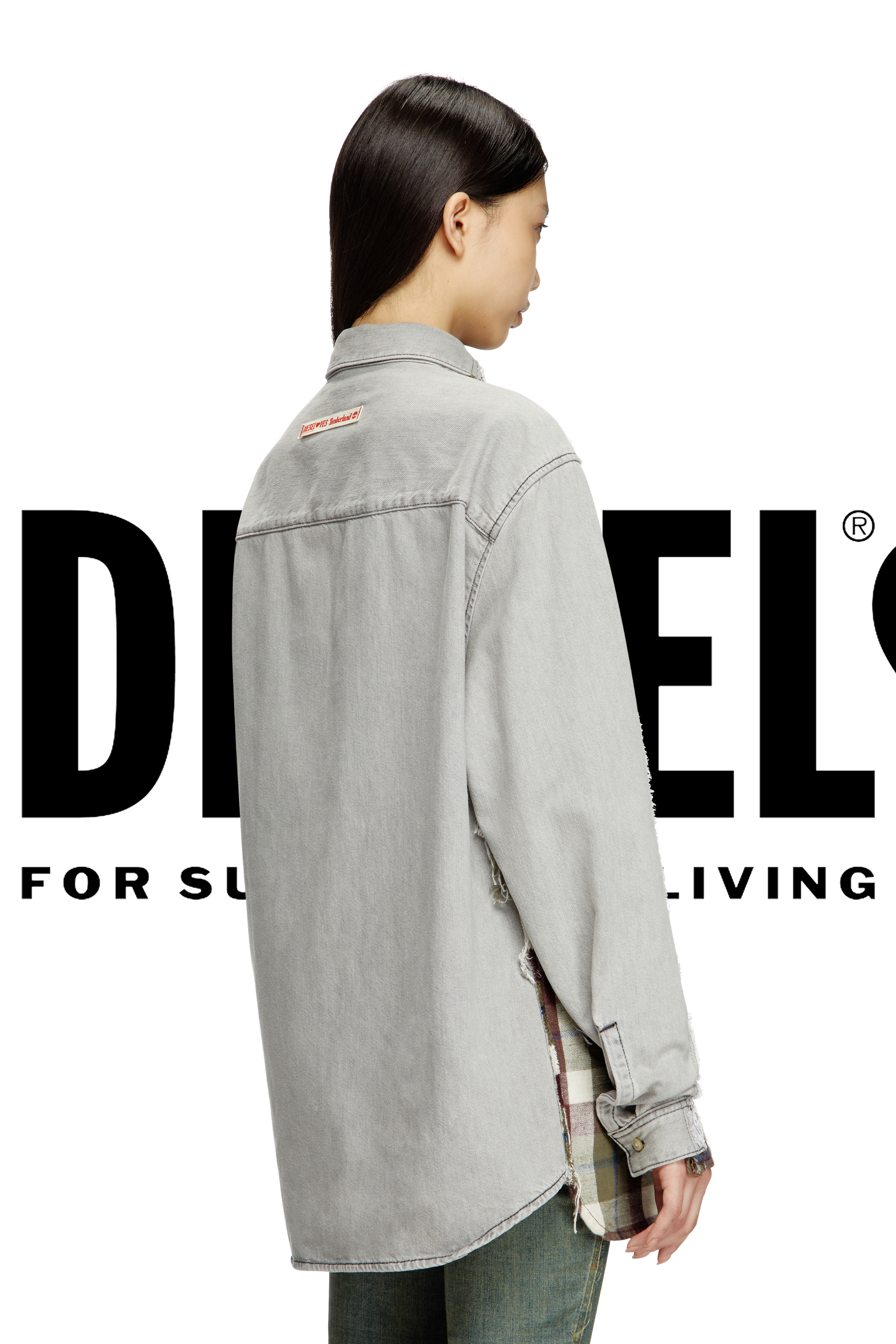 Diesel - Shirt Diseloves 8B, Unisex's Check and bleach-effect denim shirt in Red/Grey - 4