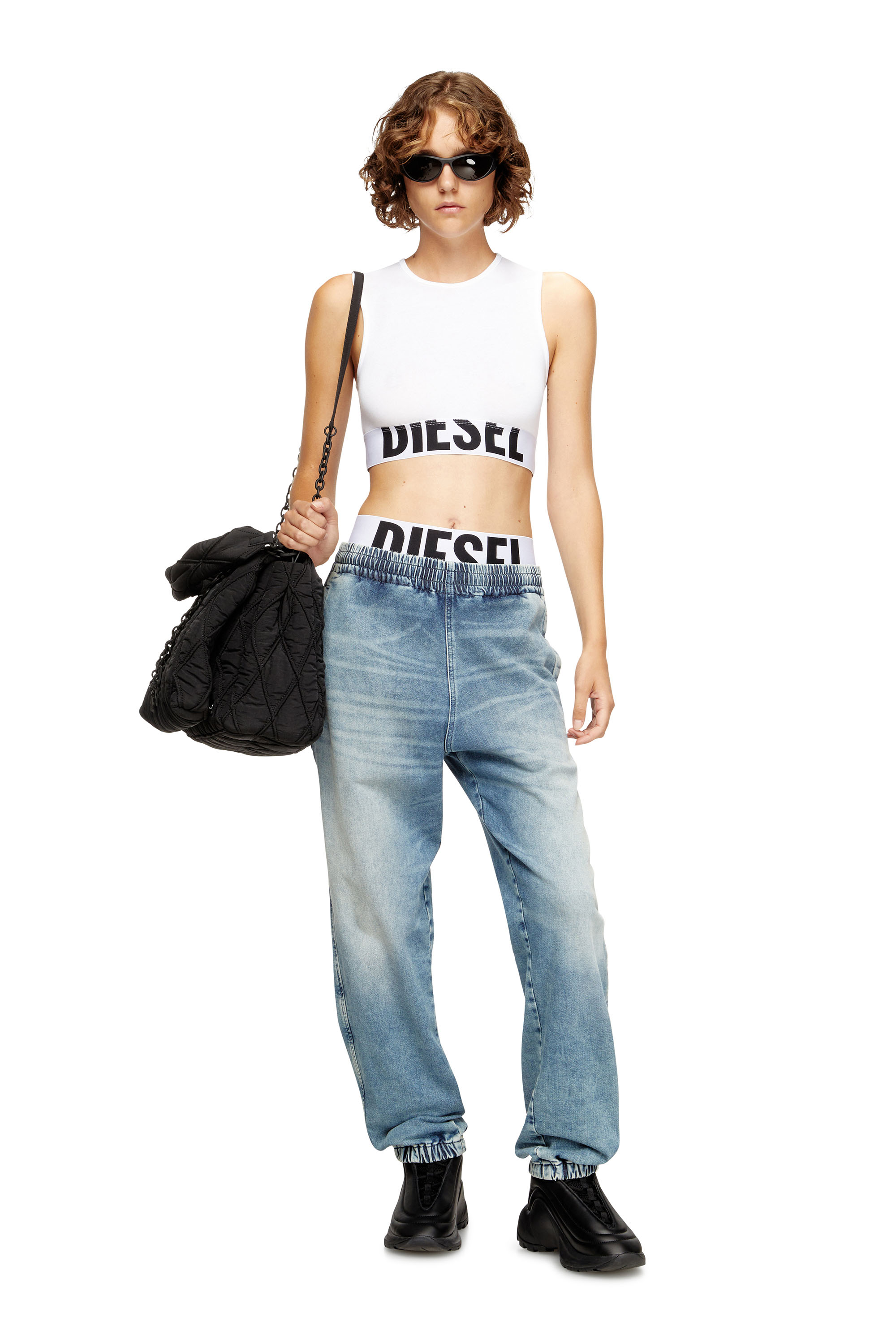 Diesel - ADA-D-POP, Woman's Cropped tank top with cut-off logo in White - 6