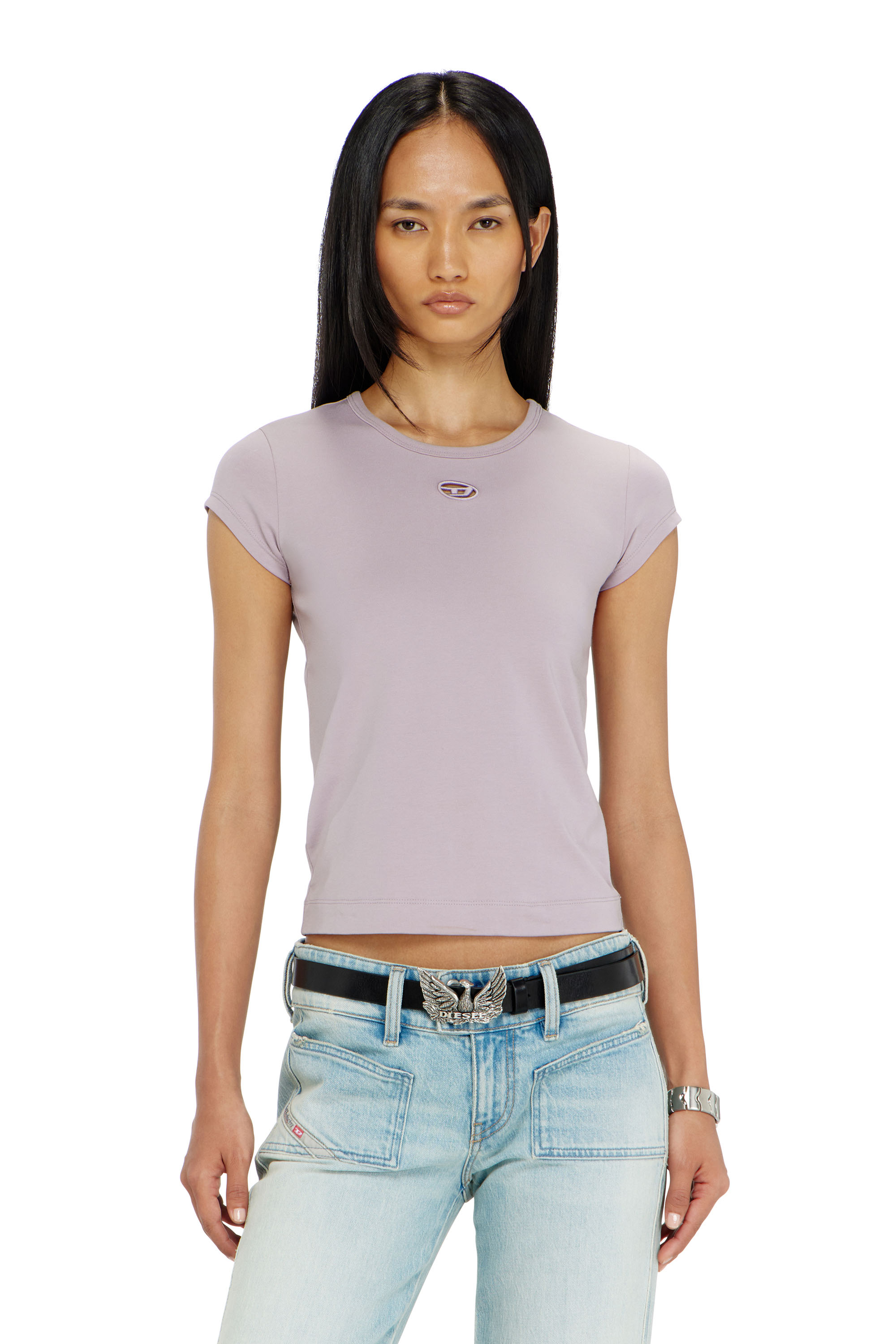 Diesel - T-ANGIE-OD, Woman's T-shirt with cut-out embroidered logo in null - 1