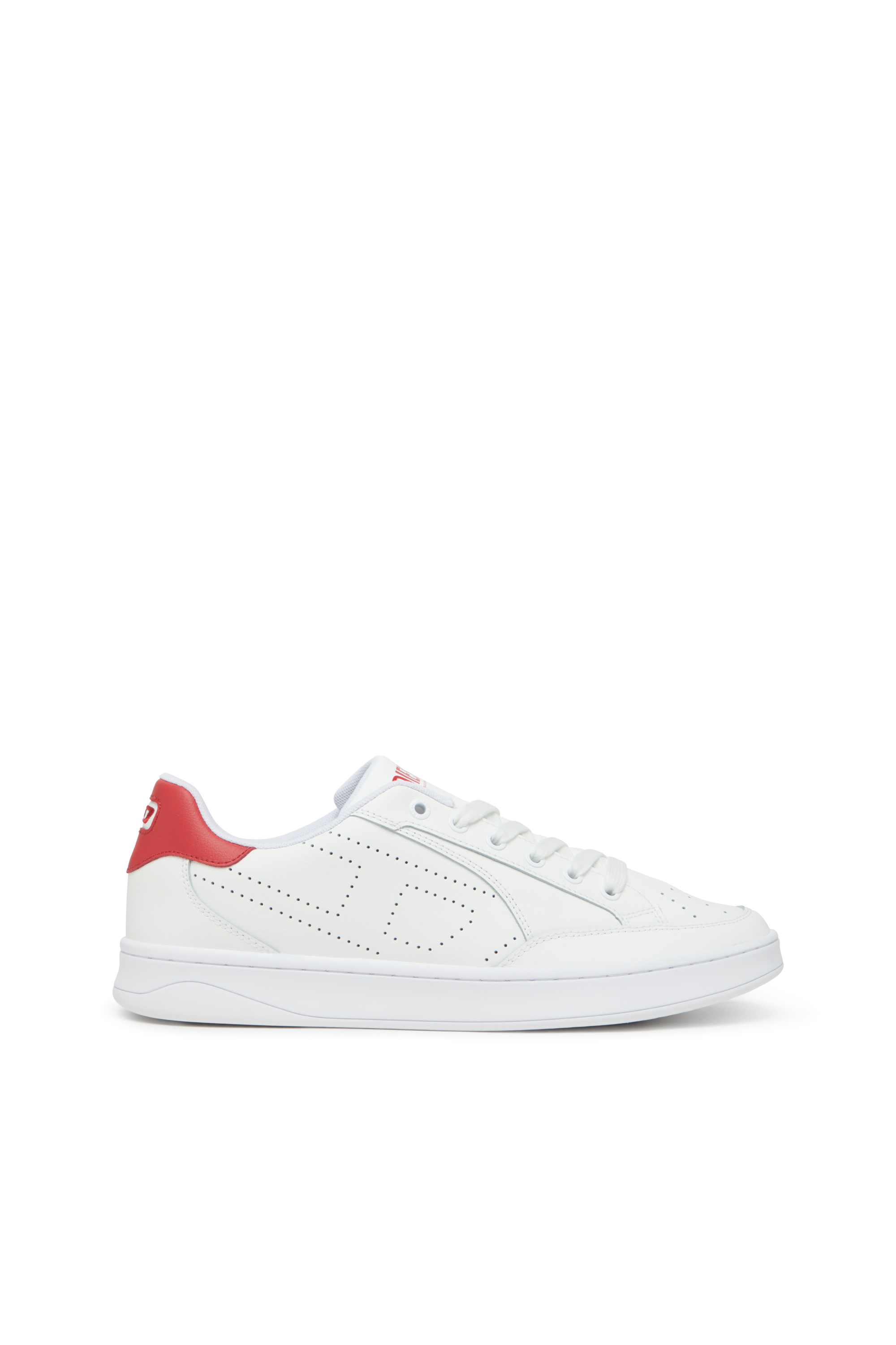 Diesel - S-DAKOTA LOW, Man's S-Dakota-Leather sneakers with perforated logo in White/Red - 1