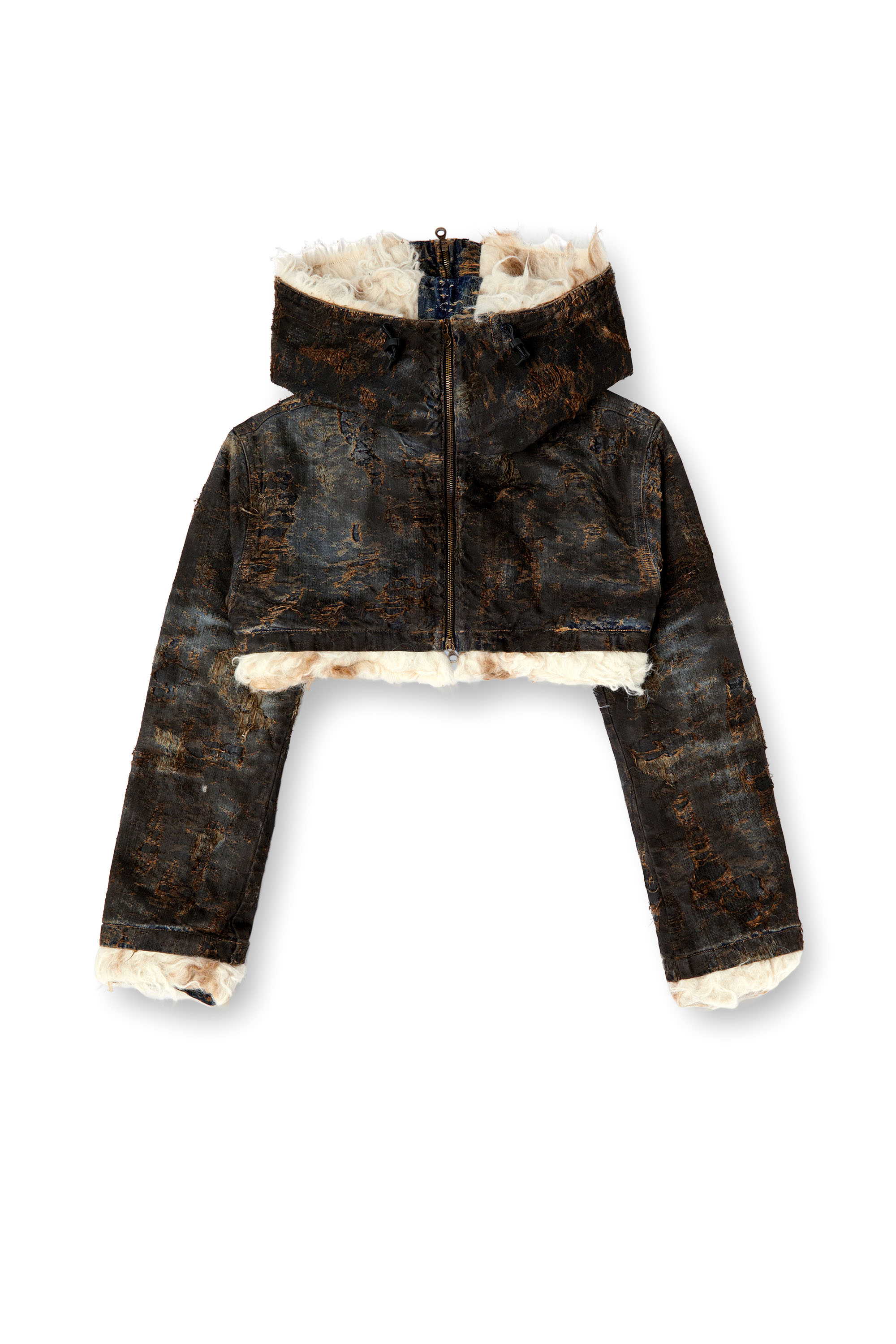 Diesel - DE-FU-FSF1, Woman's Cropped jacket in dirty jacquard denim in Black/Brown - 3