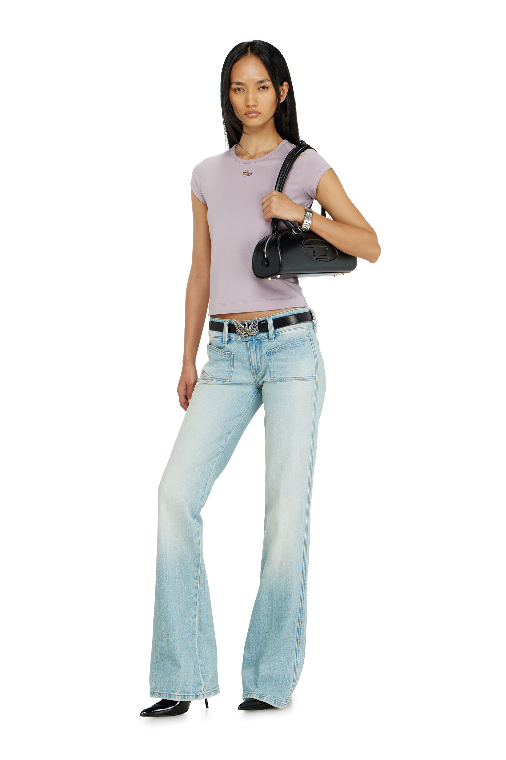 Diesel - T-ANGIE-OD, Woman's T-shirt with cut-out embroidered logo in null - 2