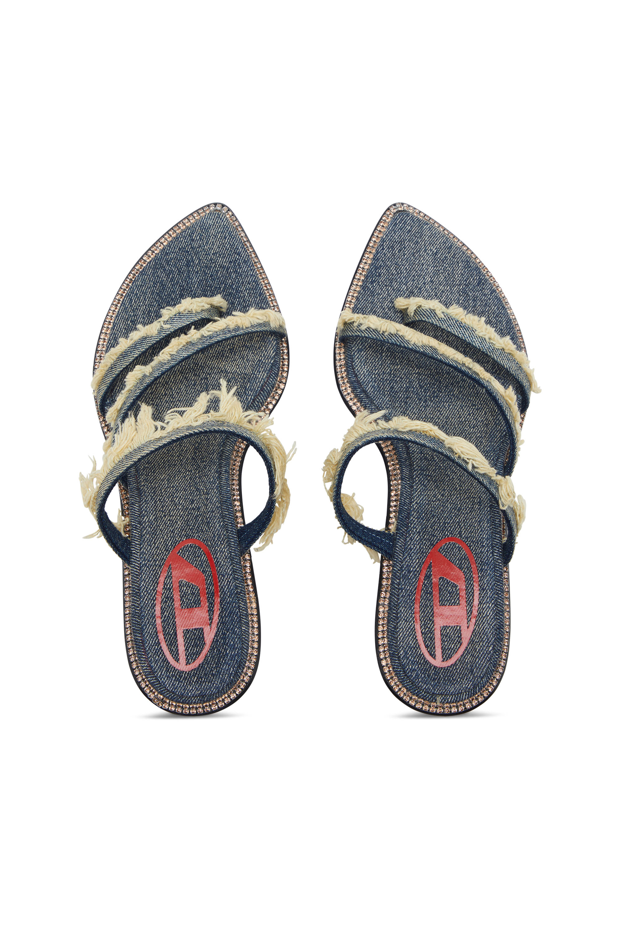 D-HAVANNA KITTIE, Blue Diesel - D-HAVANNA KITTIE, Woman's D-Havanna Kittie-Frayed-denim mules with crystals in Blue - 5