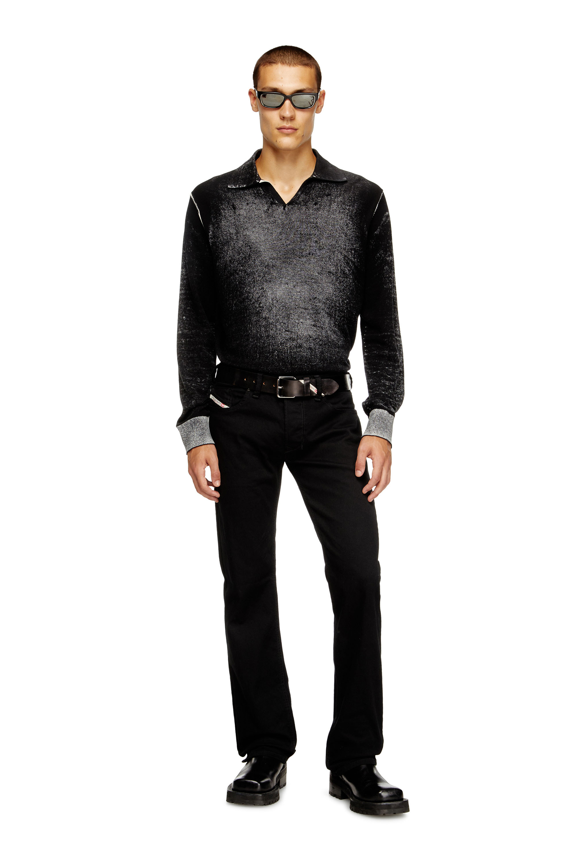 Diesel - K-LORENZO, Man's Reverse-print polo jumper in Black - 1