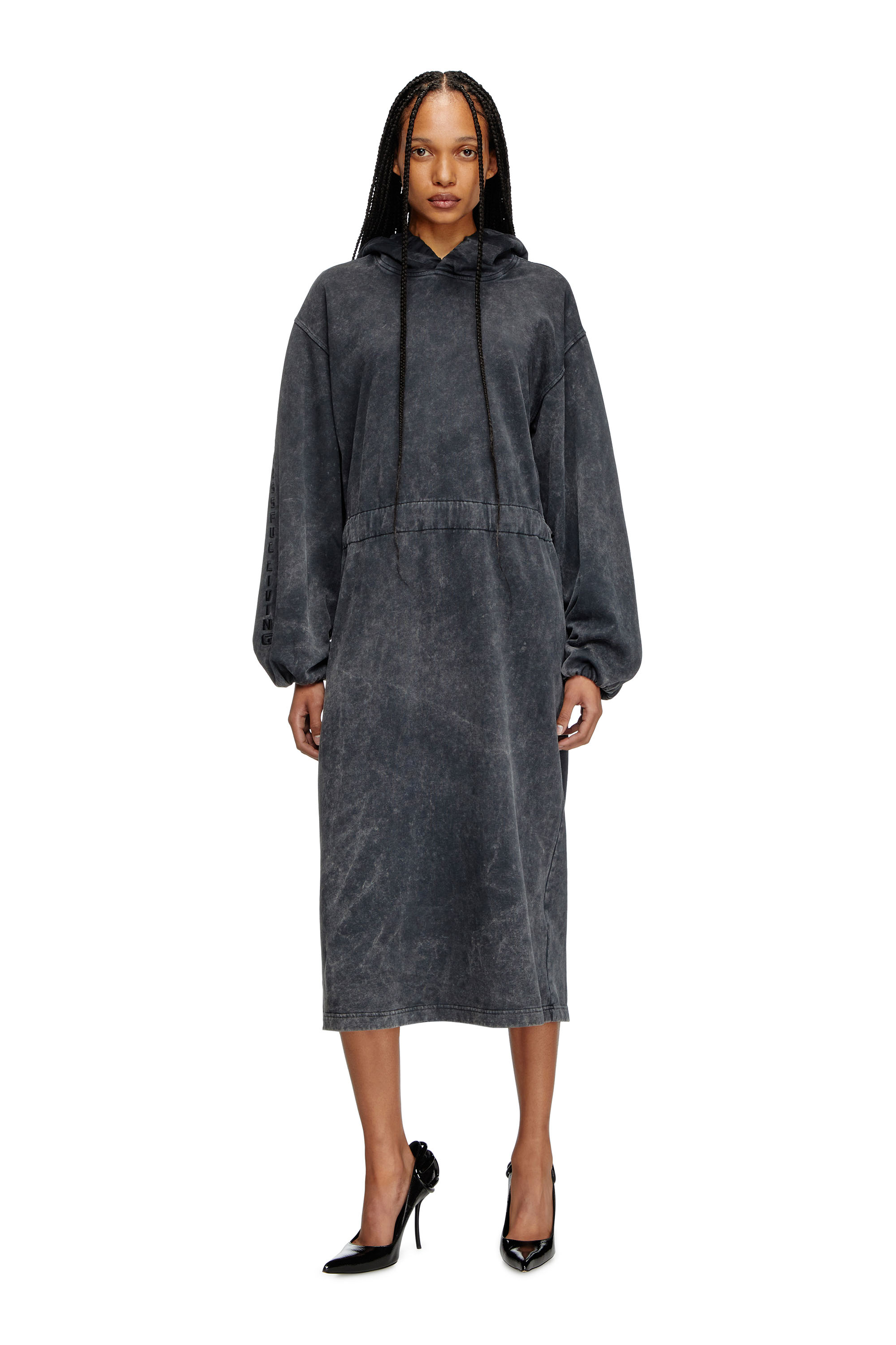 Diesel - D-QUIND, Woman's Balloon-shaped hooded midi dress in Dark grey - 2