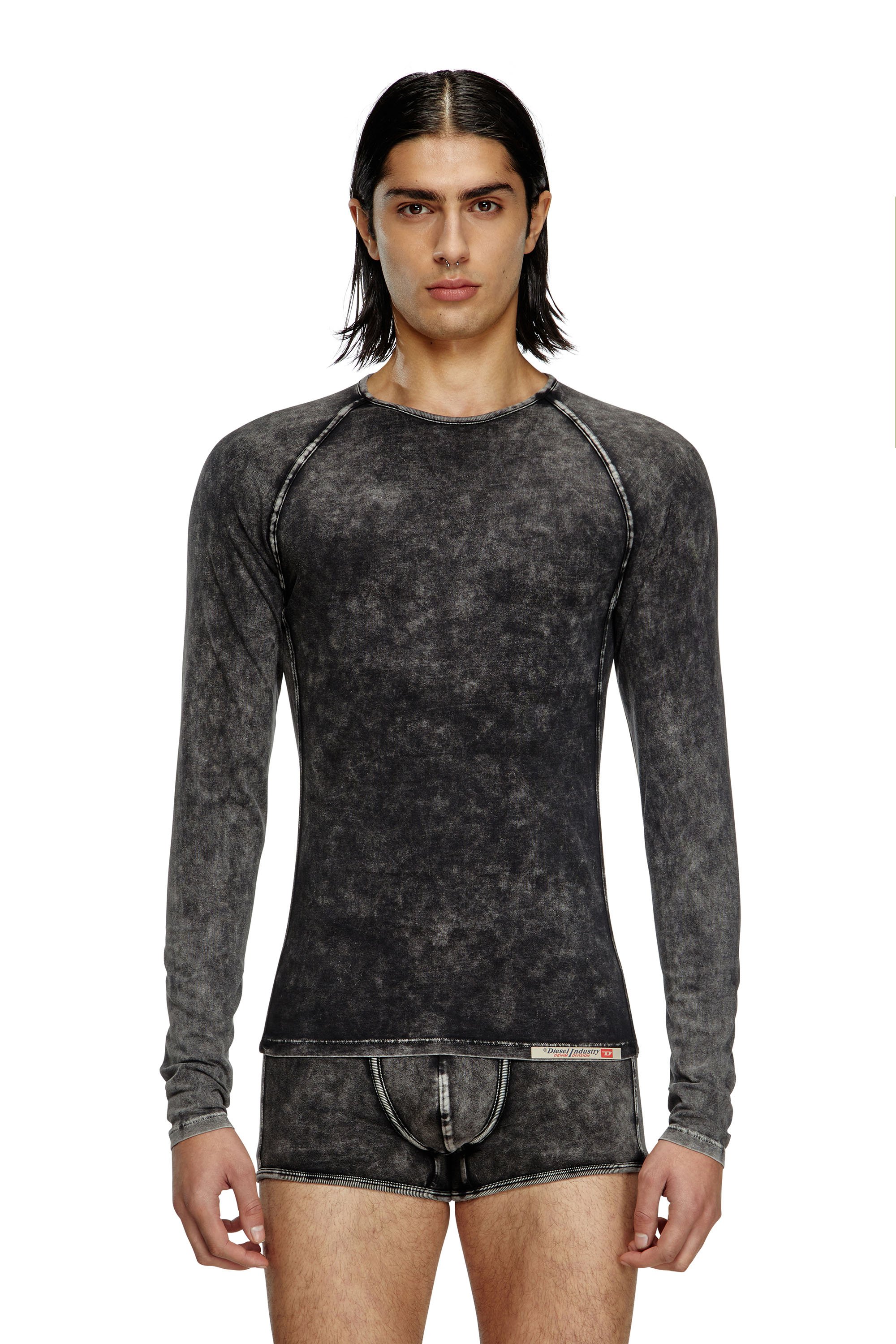 Diesel - EFREM-DNM, Man's Denim effect long-sleeve T-shirt in Black - 1