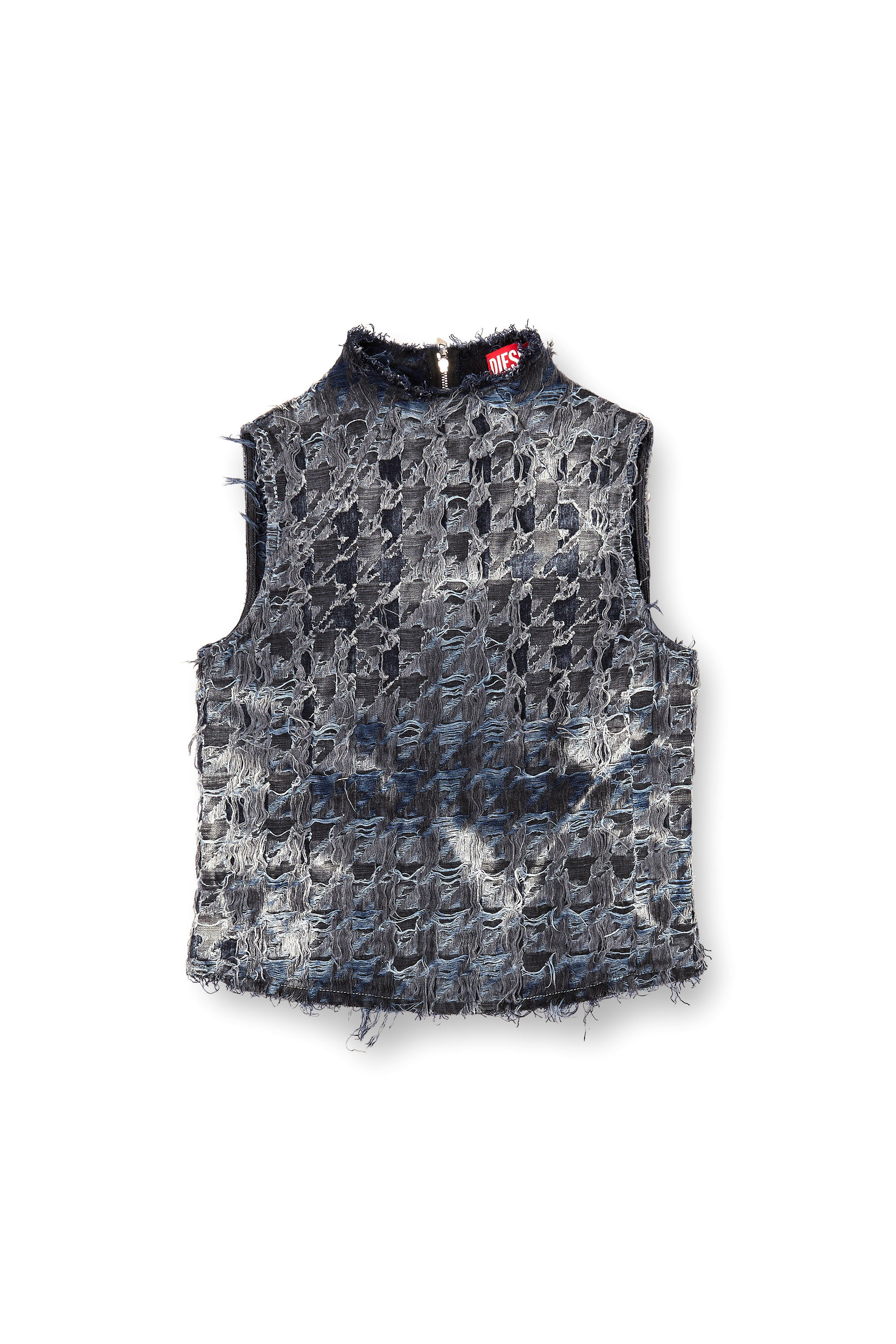 Diesel - DE-TAPI-FSH1, Woman's Sleeveless top in houndstooth tie-dye denim in Black - 2