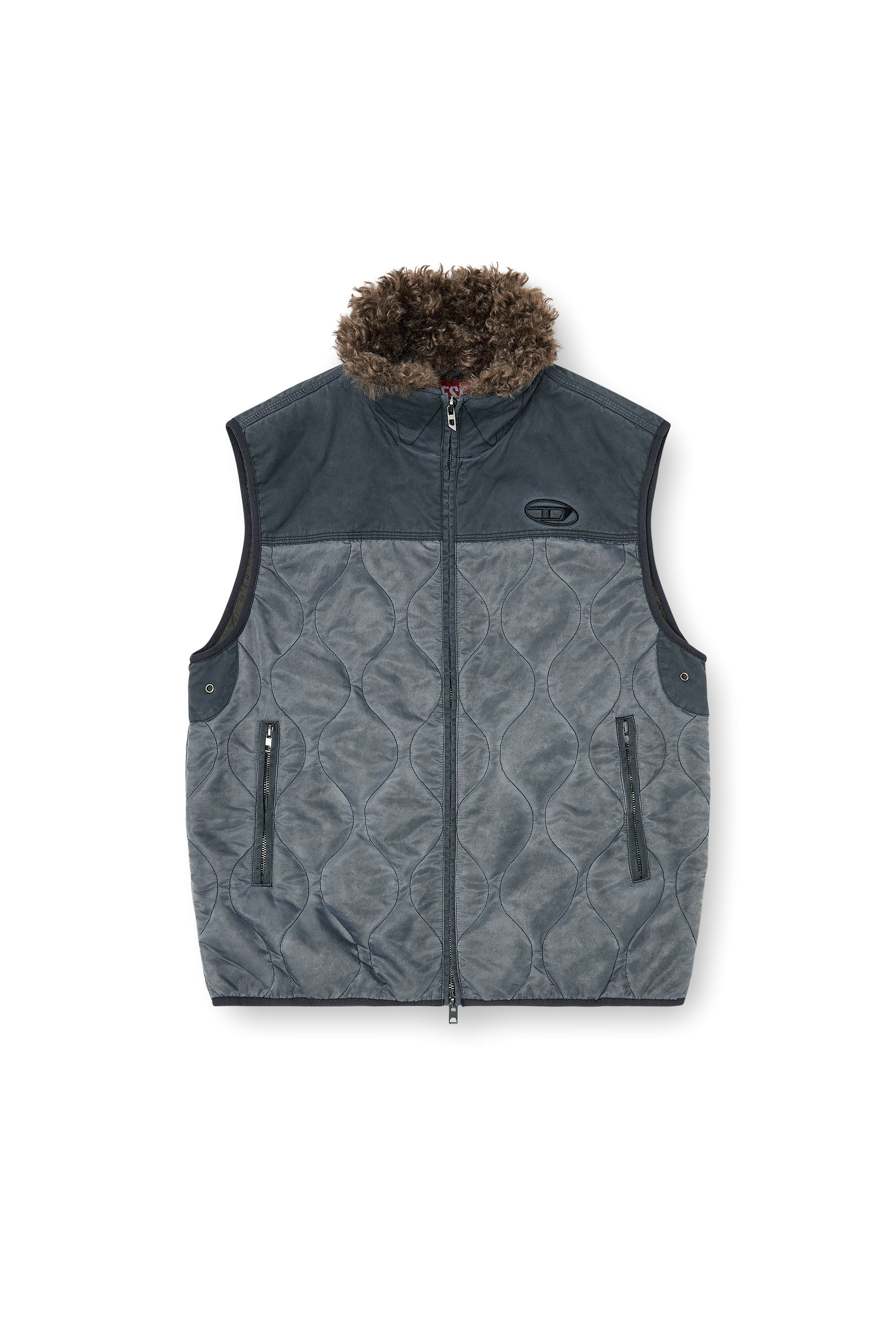 Diesel - J-ALVAR, Man's Quilted vest with fluffy neck lining in Dark grey - 3