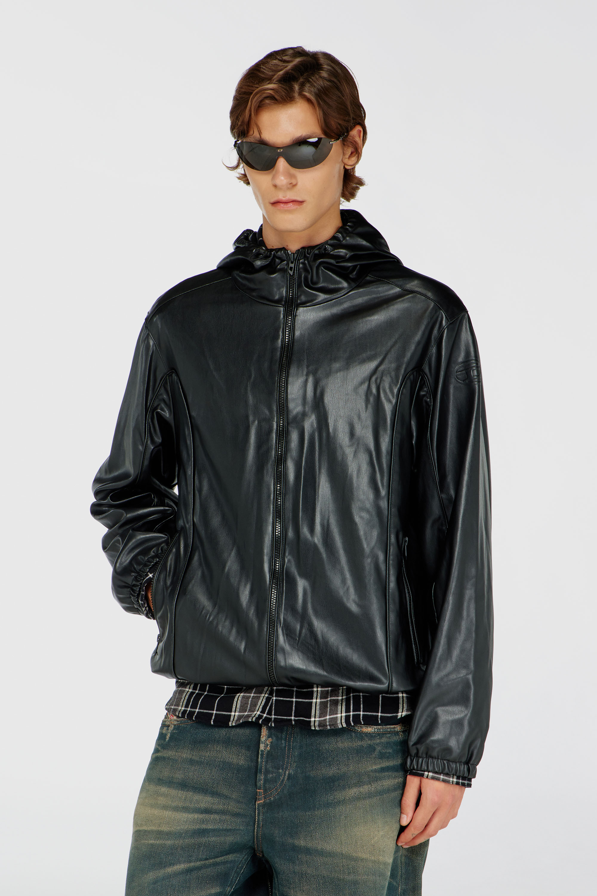 Diesel - J-HIVES-PGBX, Man's Hooded windbreaker in coated fabric in Black - 1