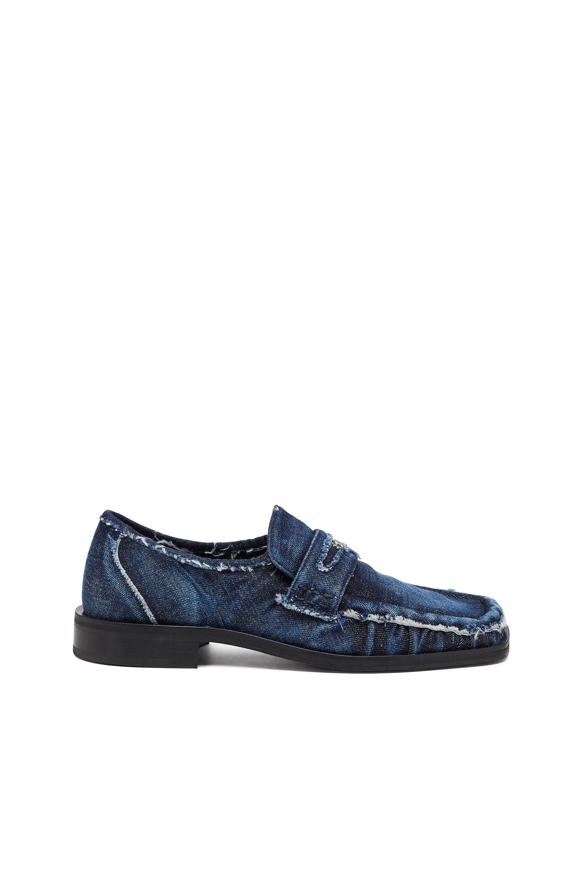 Diesel - D-AMBER LOAFER, Man's D-Amber - Penny loafers in frayed denim in Blue - 1