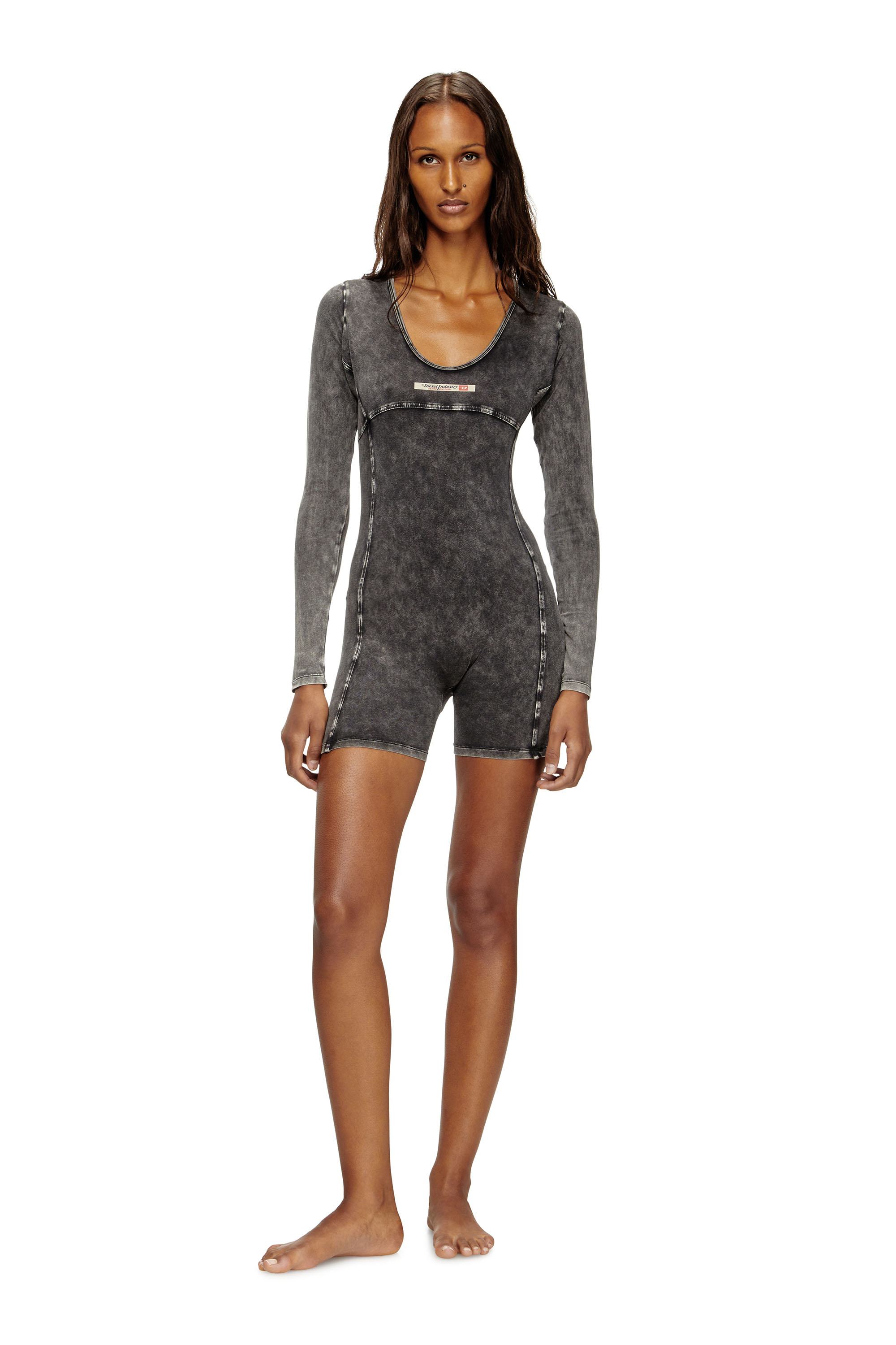 Diesel - KARIM-DNM, Woman's Playsuit in denim-effect jersey in Black - 1